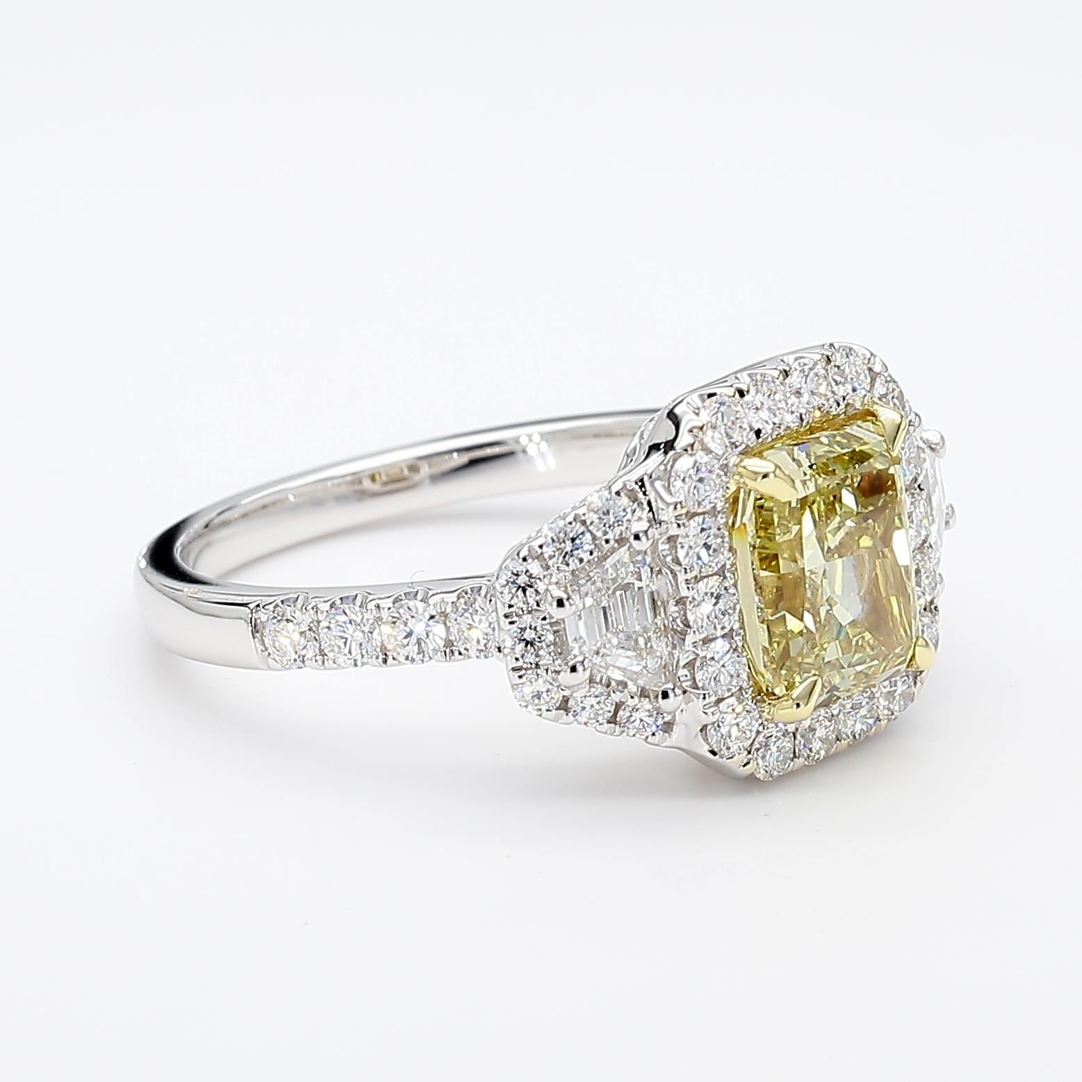 GIA Fancy Brownish Greenish Yellow Radiant Diamond 2.60 Carat TW Gold Ring