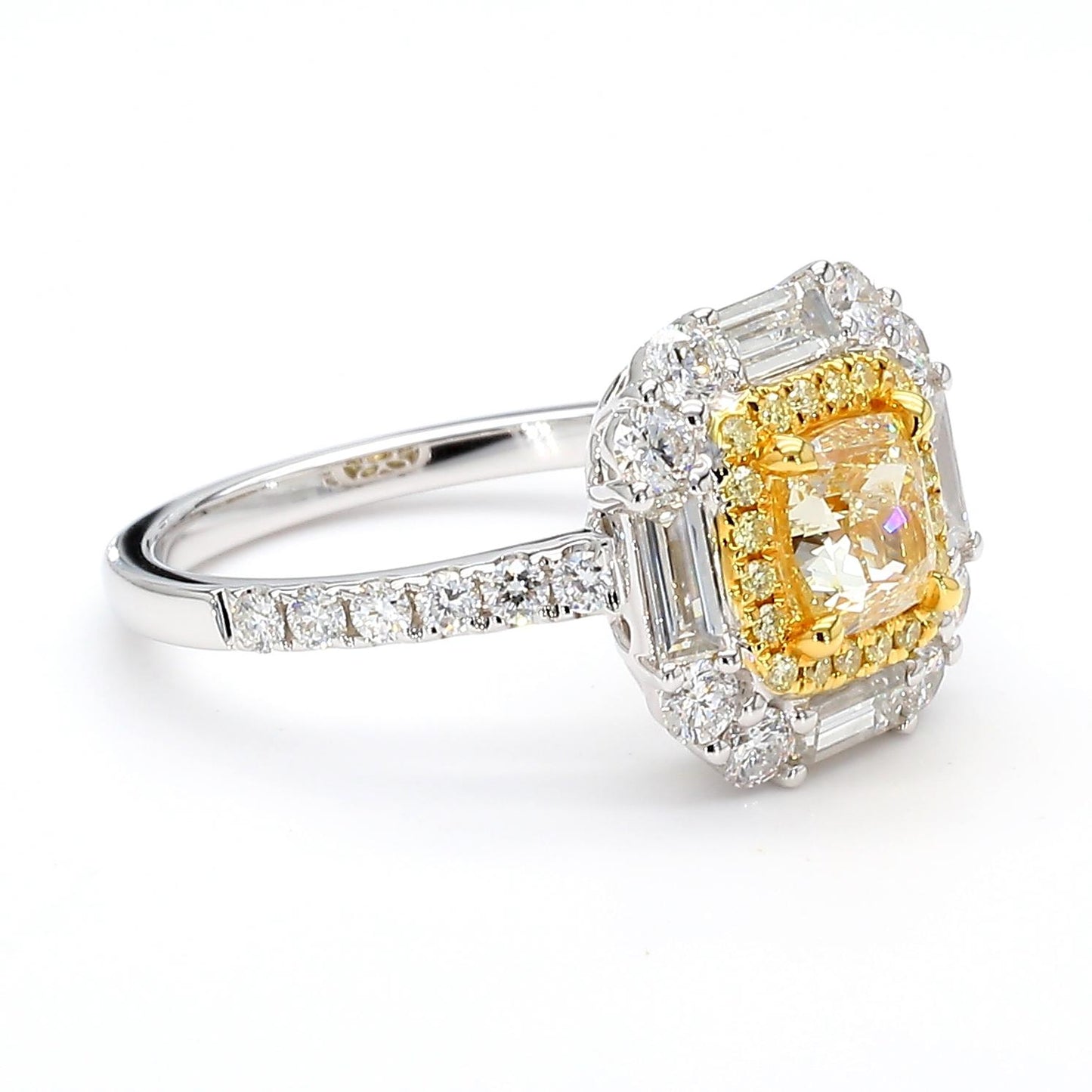 GIA Certified Natural Yellow Cushion Diamond 2.09 Carat TW Gold Cocktail Ring