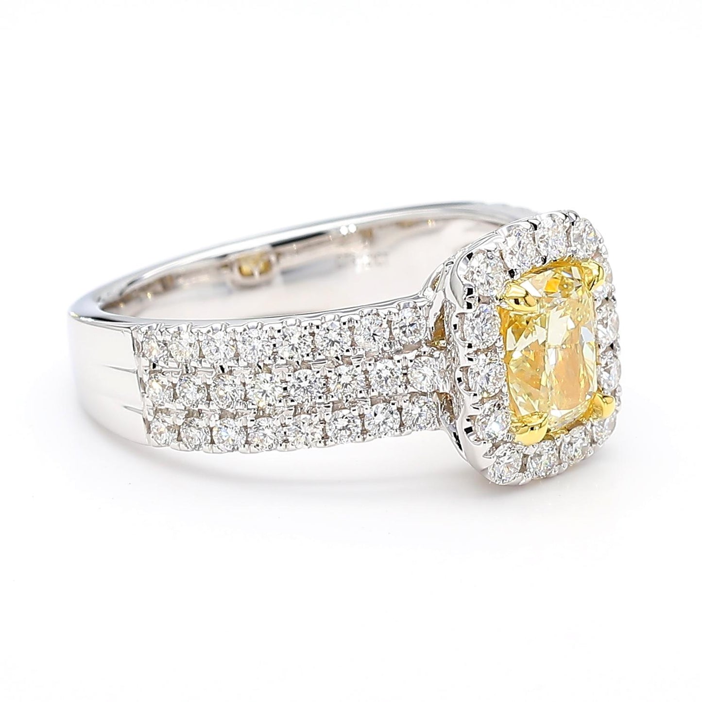 GIA Certified Natural Yellow Cushion Diamond 2.06 Carat TW Gold Cocktail Ring