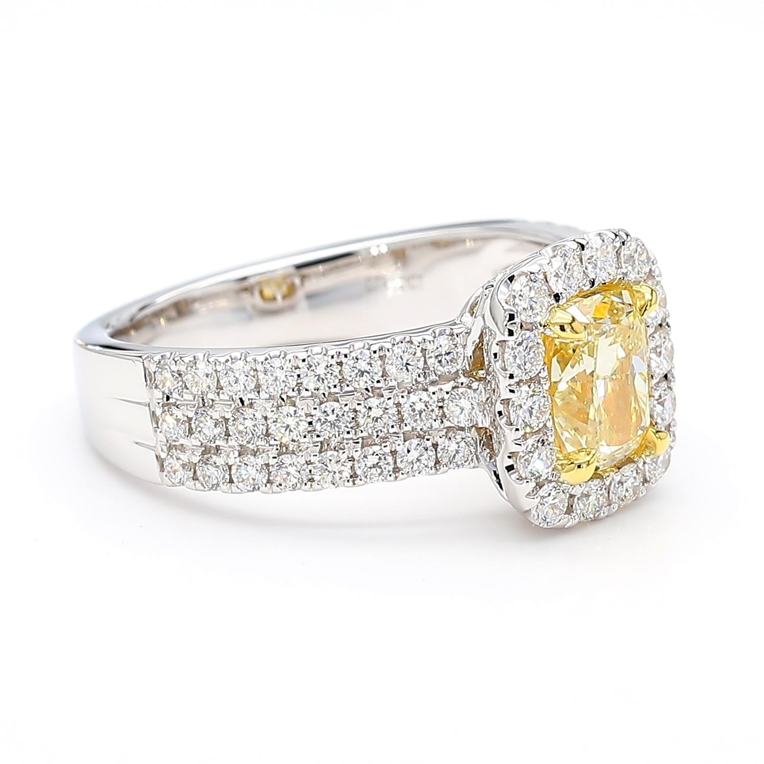 GIA Certified Natural Yellow Cushion Diamond 2.06 Carat TW Gold Cocktail Ring