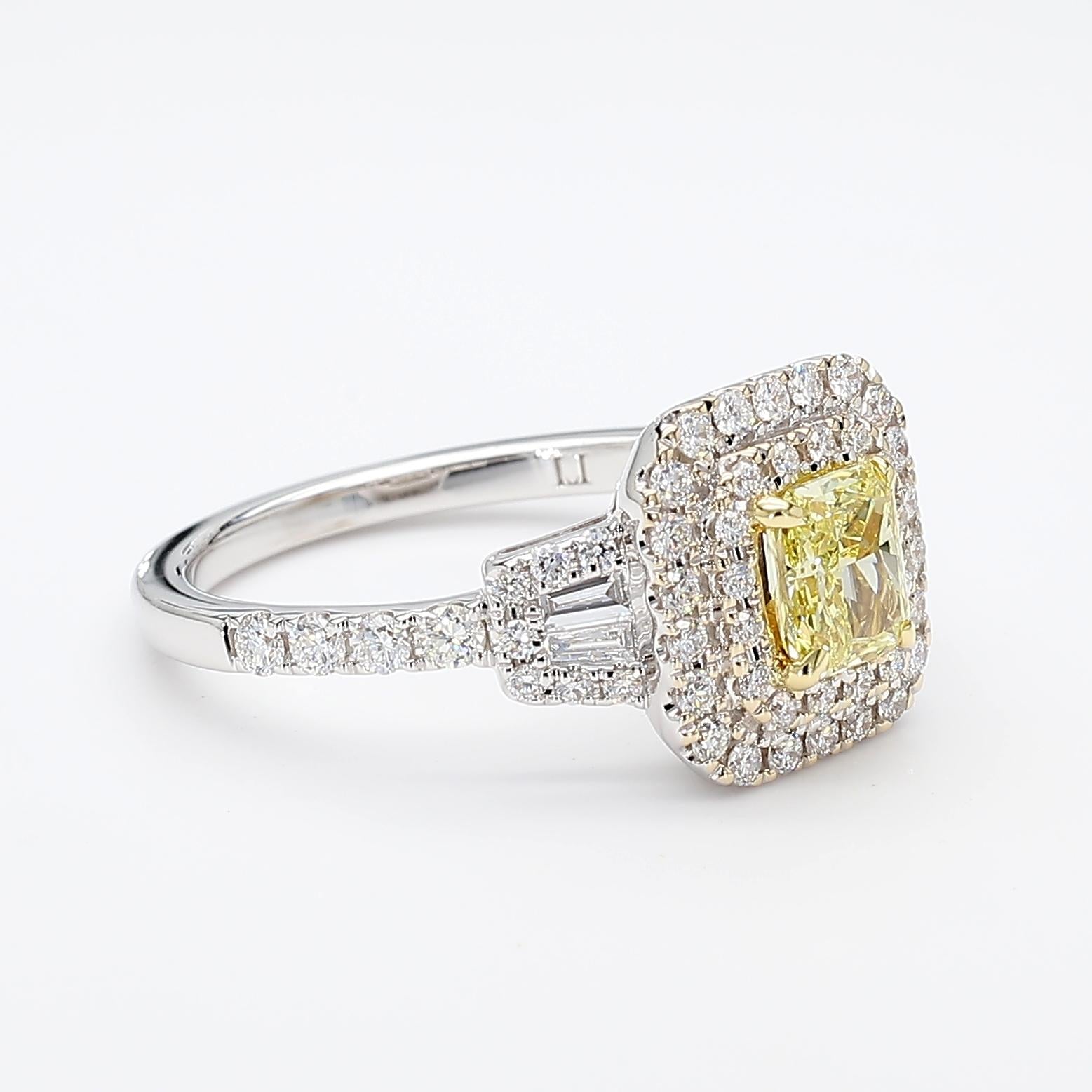 GIA Certified Fancy Yellow Radiant Diamond 1.21 Carat TW Gold Cocktail Ring