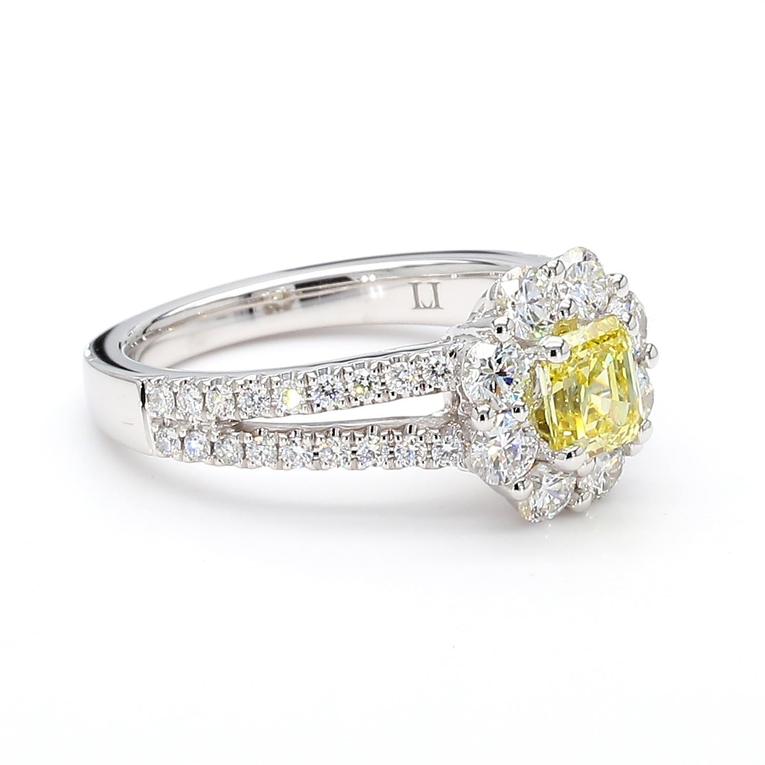 GIA Certified Intense Yellow Emerald Diamond 1.36 Carat TW Plat Cocktail Ring