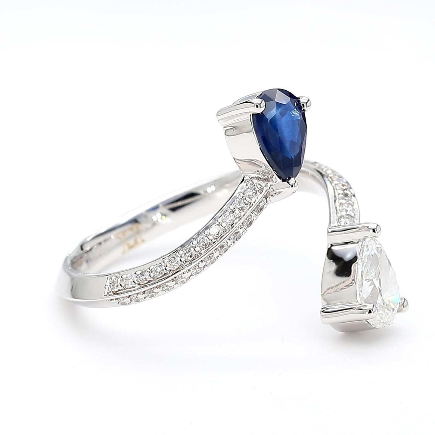 Natural Blue Pear Sapphire and White Diamond 1.19 Carat TW Gold Cocktail Ring
