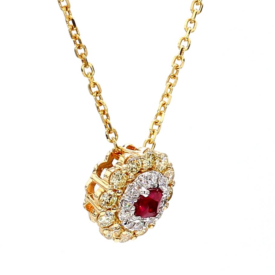 Natural Red Princess Ruby and Diamond 0.72 Carat TW Gold Drop Pendant