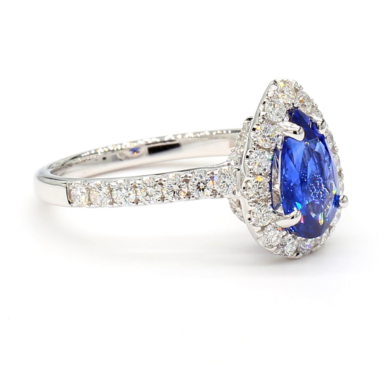 Natural Blue Pear Sapphire and White Diamond 2.22 Carat TW Gold Cocktail Ring