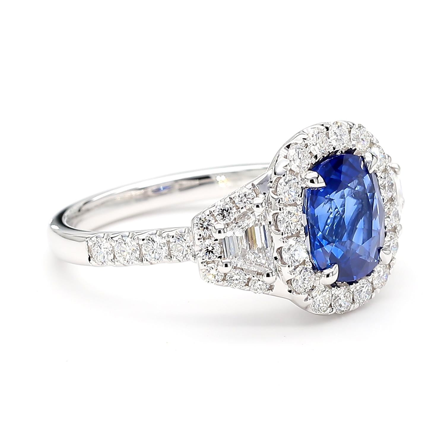 Natural Blue Cushion Sapphire and White Diamond 3.01 Carat TW Gold Cocktail Ring