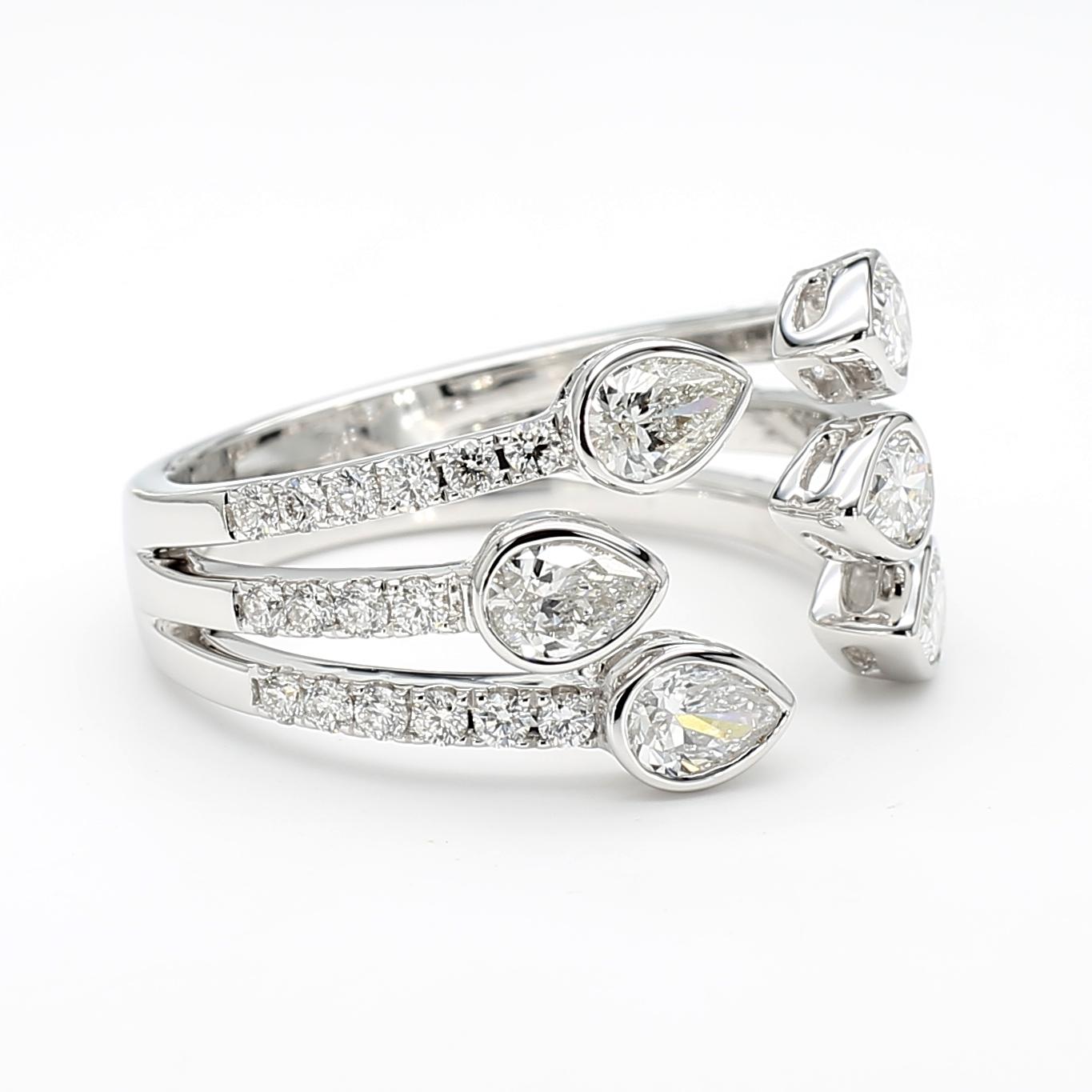 Natural White Pear Diamond 1.36 Carat TW White Gold Cocktail Ring