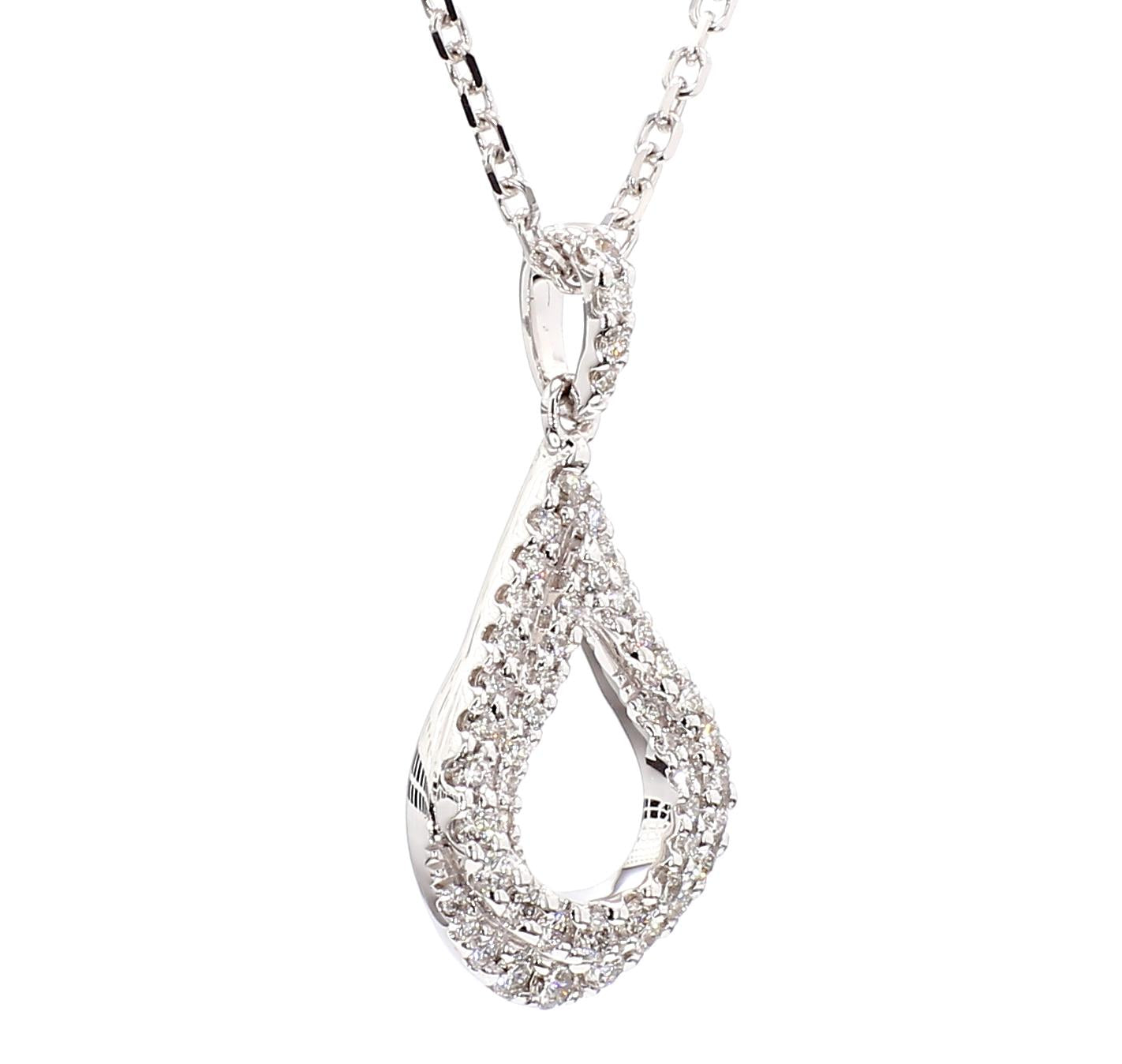 Natural White Round Diamond 0.34 Carat TW White Gold Drop Pendant