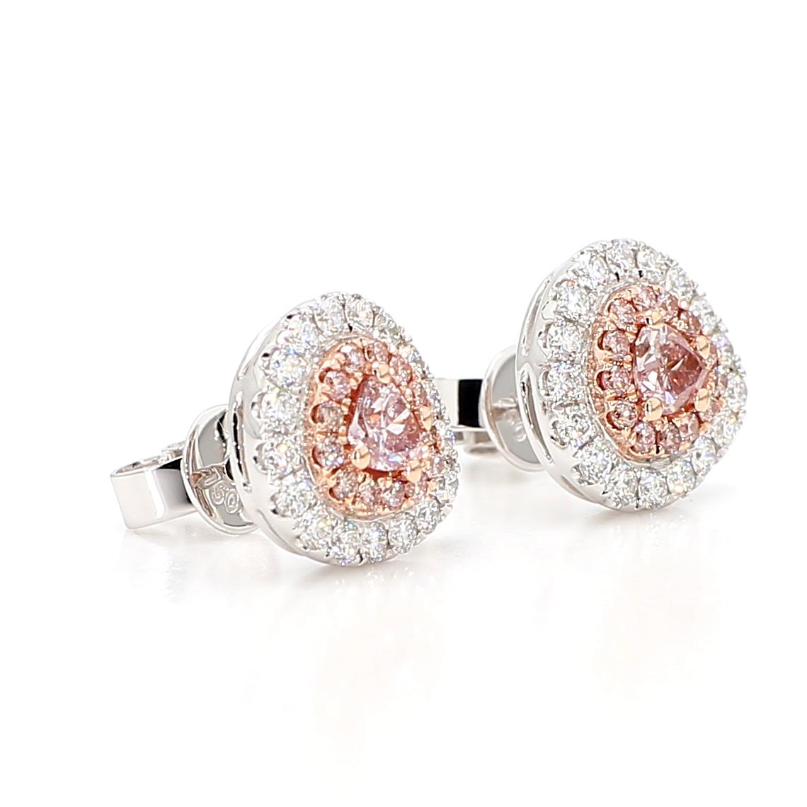 GIA Certified Fancy Pink Pear Diamond 1.07 Carat TW Gold Stud Earrings