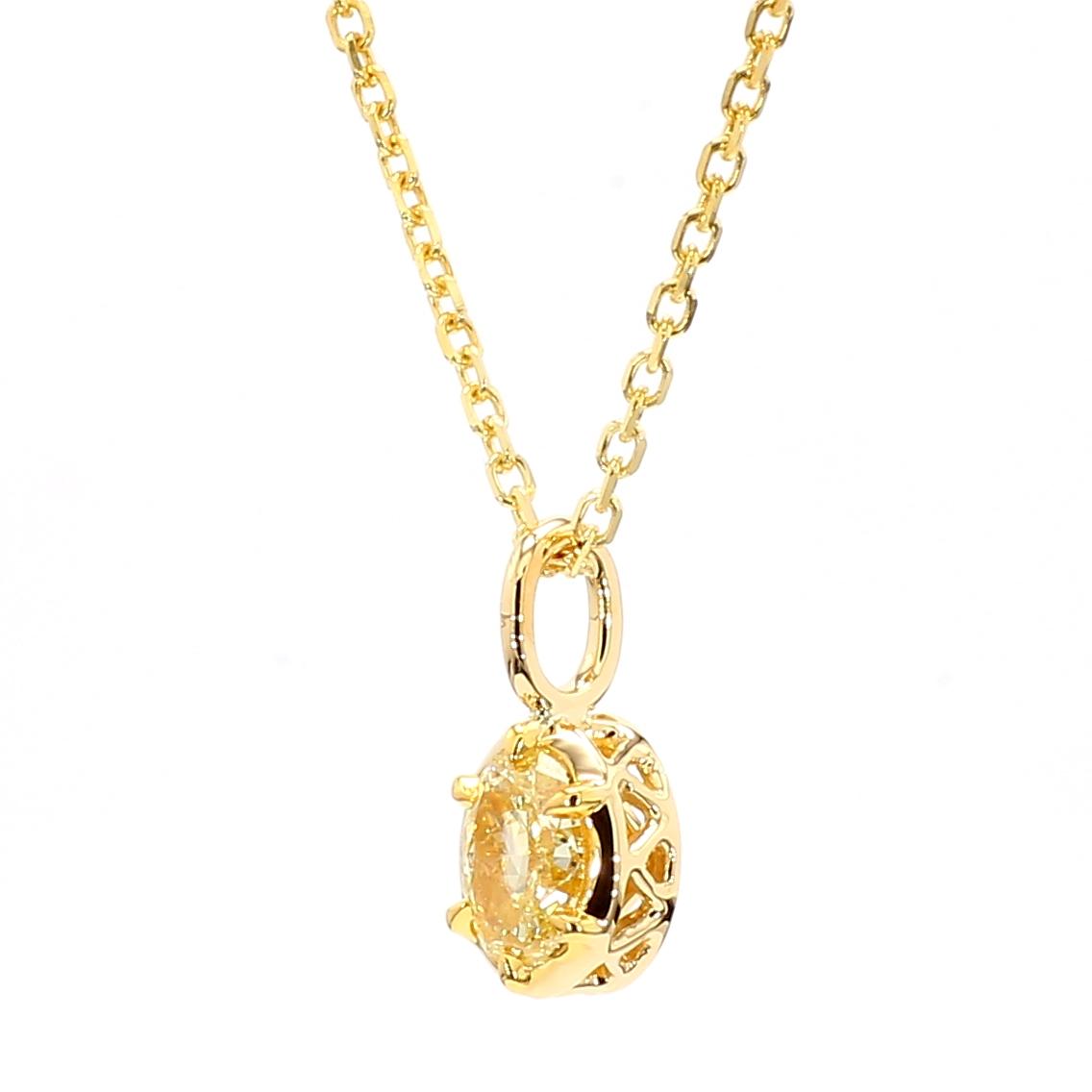 GIA Certified Natural Yellow Oval Diamond 0.80 Carat TW Gold Drop Pendant