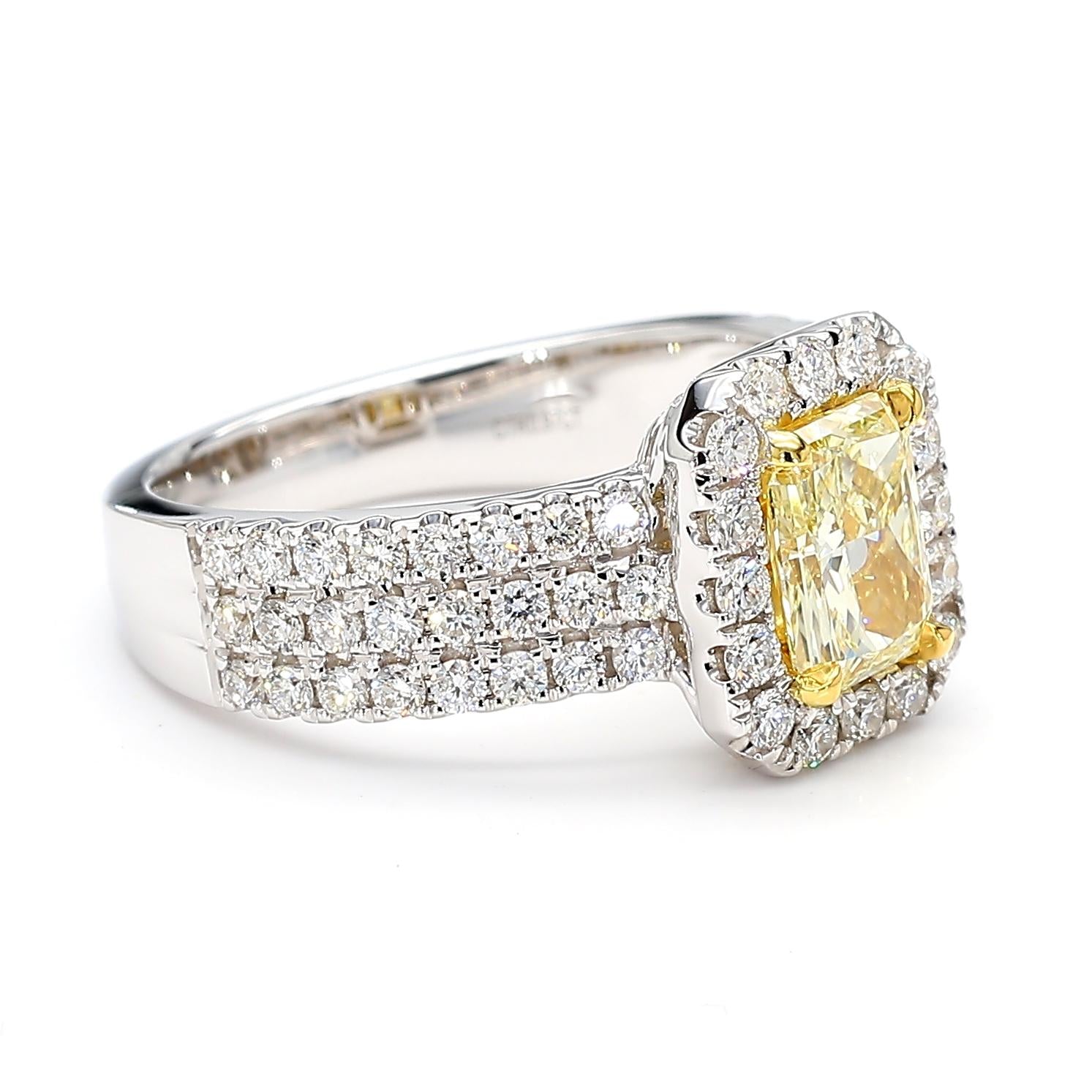 GIA Certified Natural Yellow Radiant Diamond 1.81 Carat TW Gold Cocktail Ring
