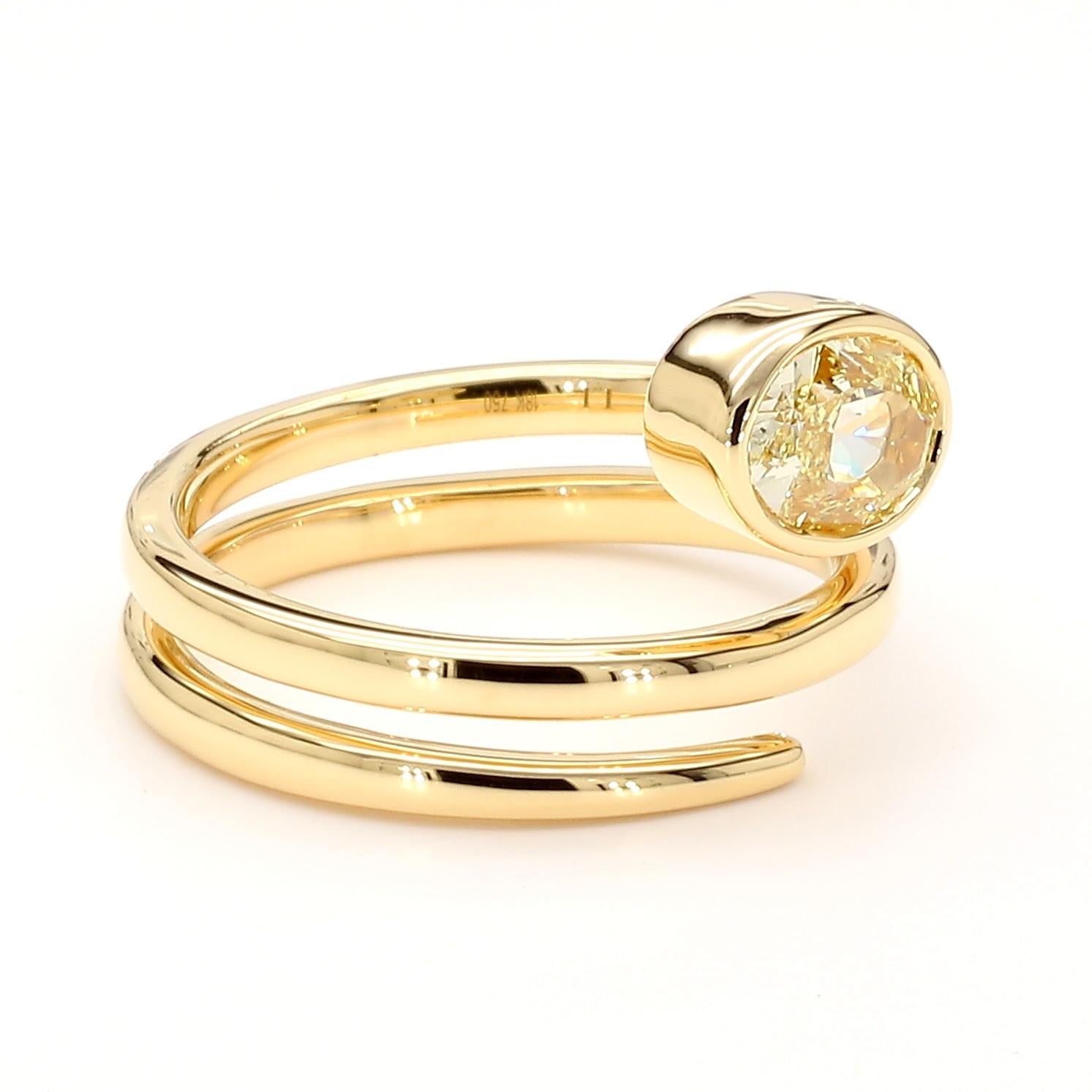 GIA Certified Fancy Yellow Oval Diamond 1.00 Carat TW Gold Cocktail Ring