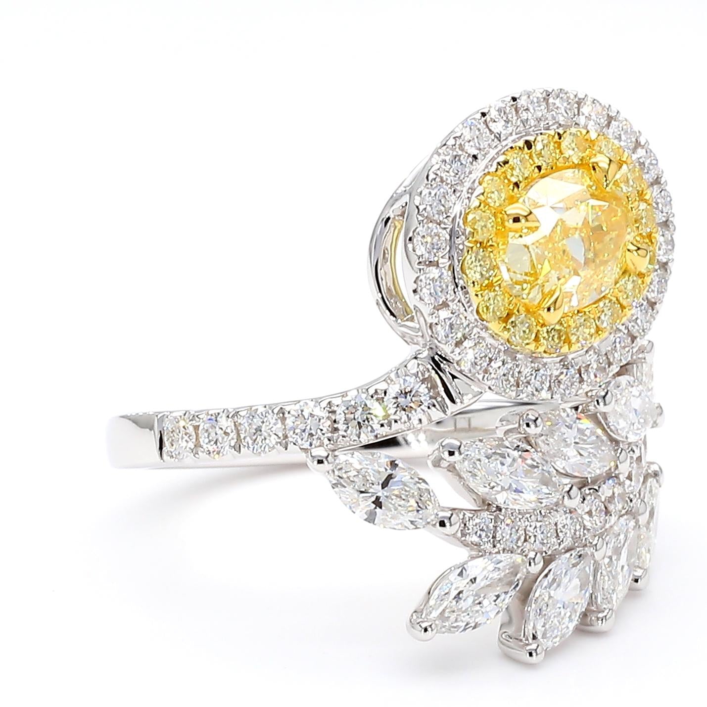 GIA Certified Natural Yellow Oval Diamond 2.74 Carat TW Gold Cocktail Ring