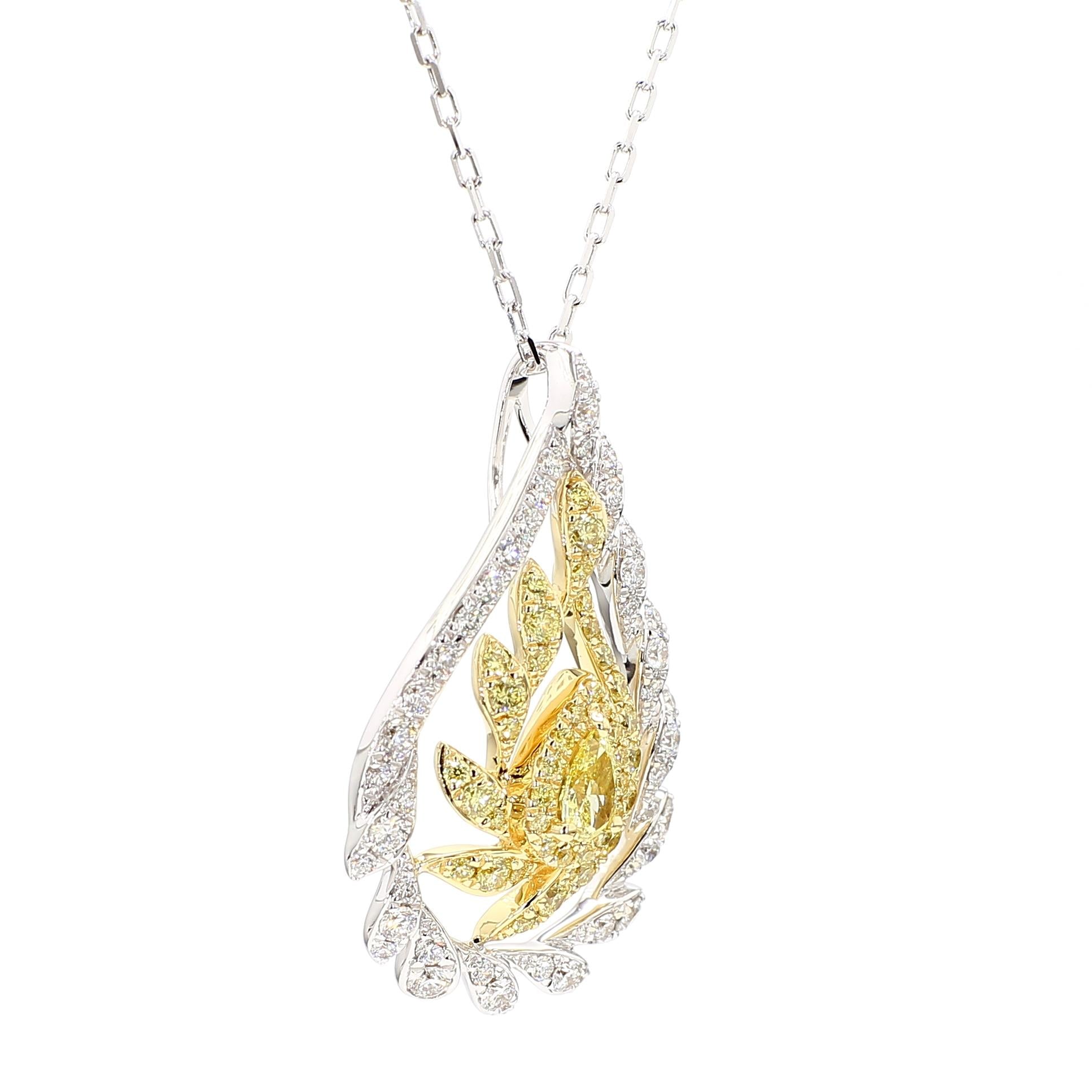Natural Yellow Pear Diamond 1.28 Carat TW Gold Drop Pendant