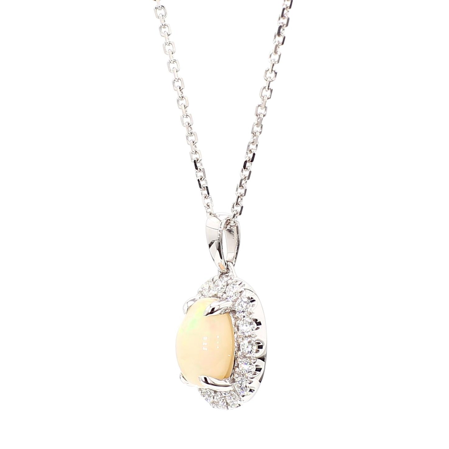 Natural Oval Opal and White Diamond 1.08 Carat TW Gold Drop Pendant