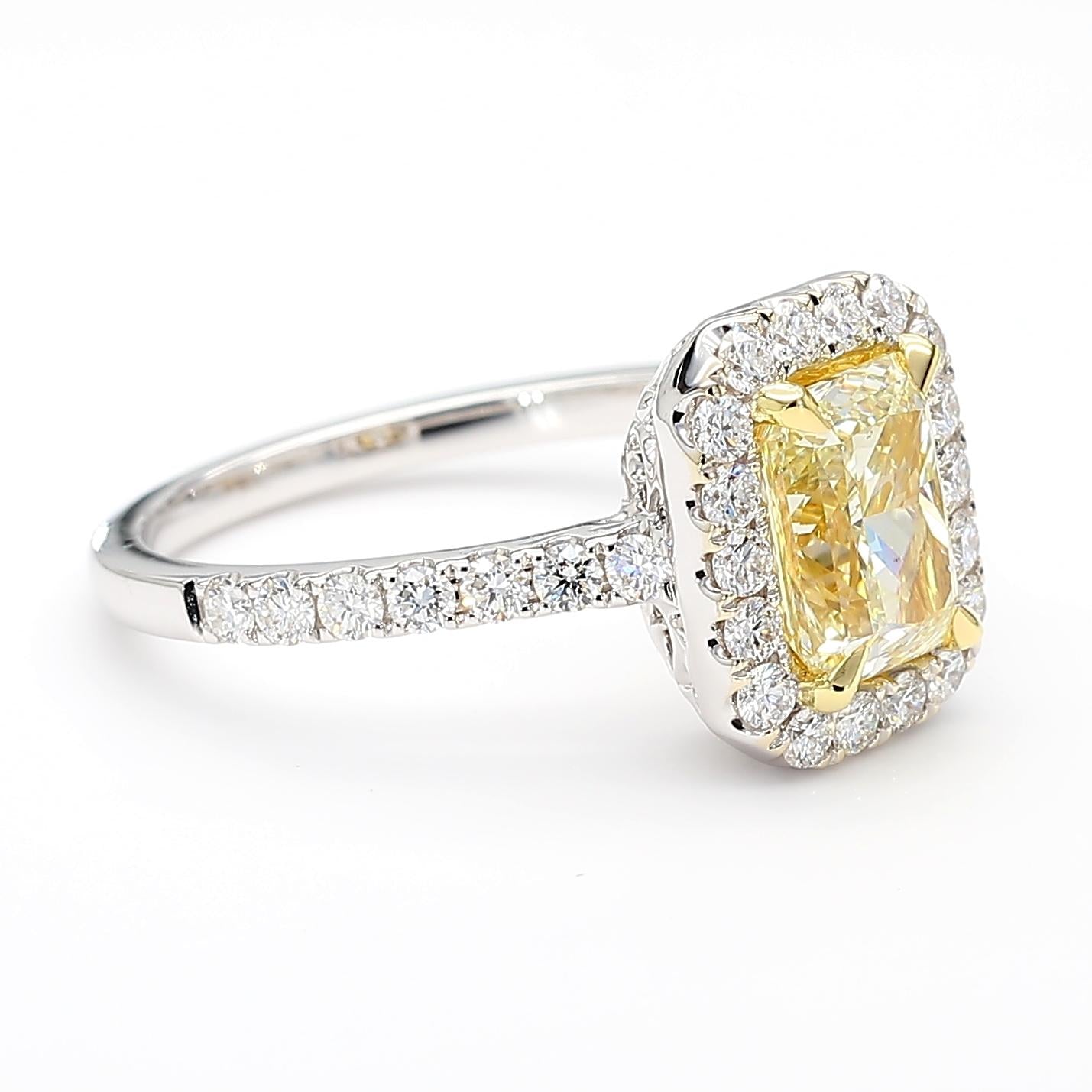 GIA Certified Natural Yellow Radiant Diamond 2.22 Carat TW Gold Cocktail Ring