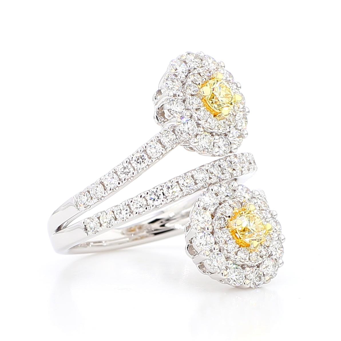 Natural Yellow Round Diamond 1.62 Carat TW Gold Cocktail Ring