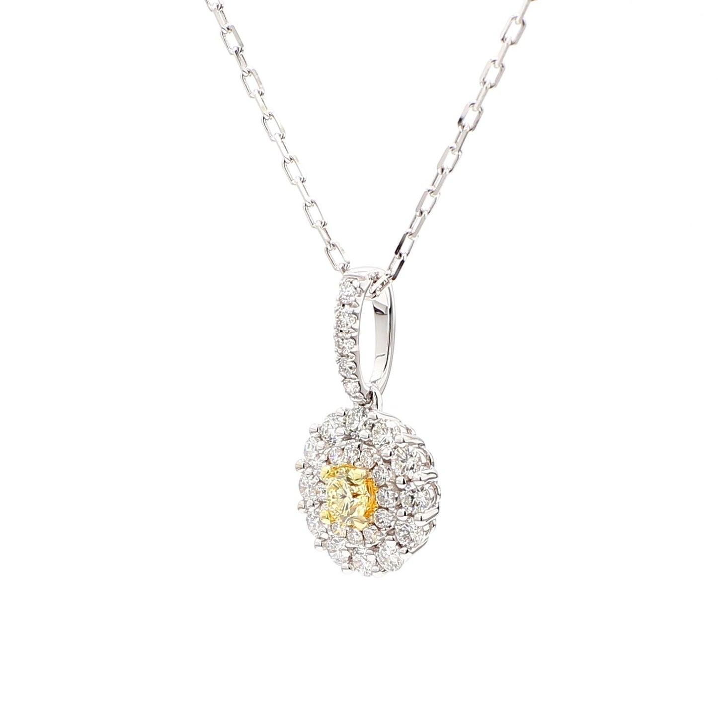 Natural Yellow Round Diamond .64 Carat TW Gold Drop Pendant