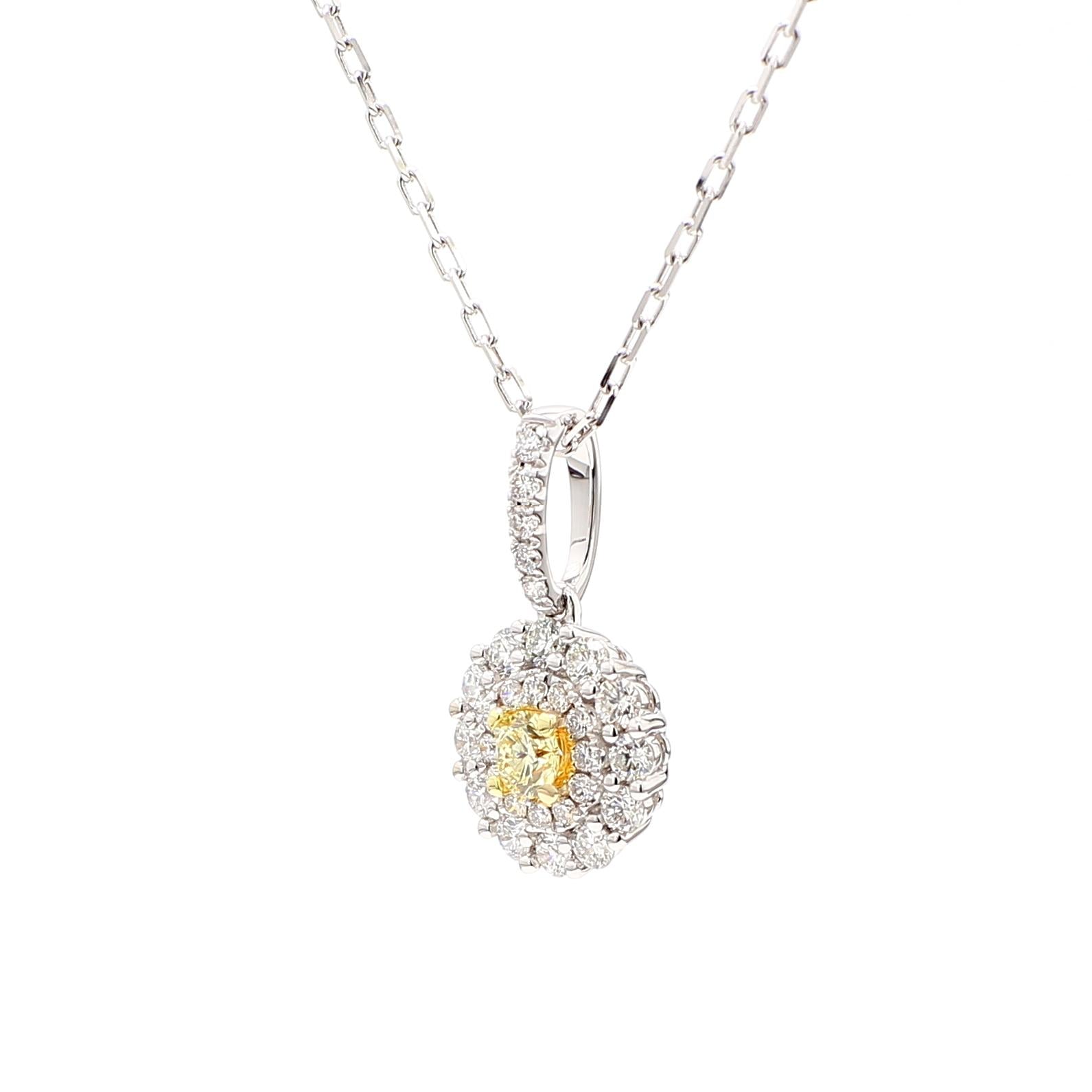 Natural Yellow Round Diamond .64 Carat TW Gold Drop Pendant