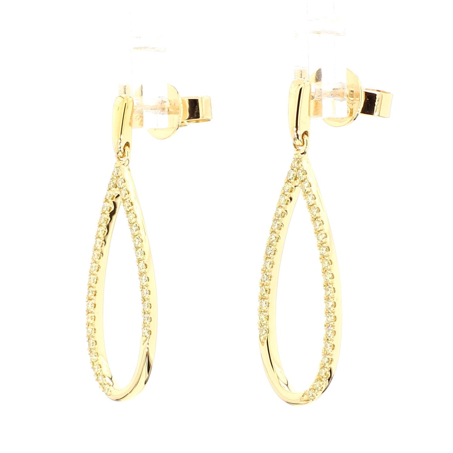 Natural Yellow Round Diamond 0.43 Carat TW Yellow Gold Hoop Earrings