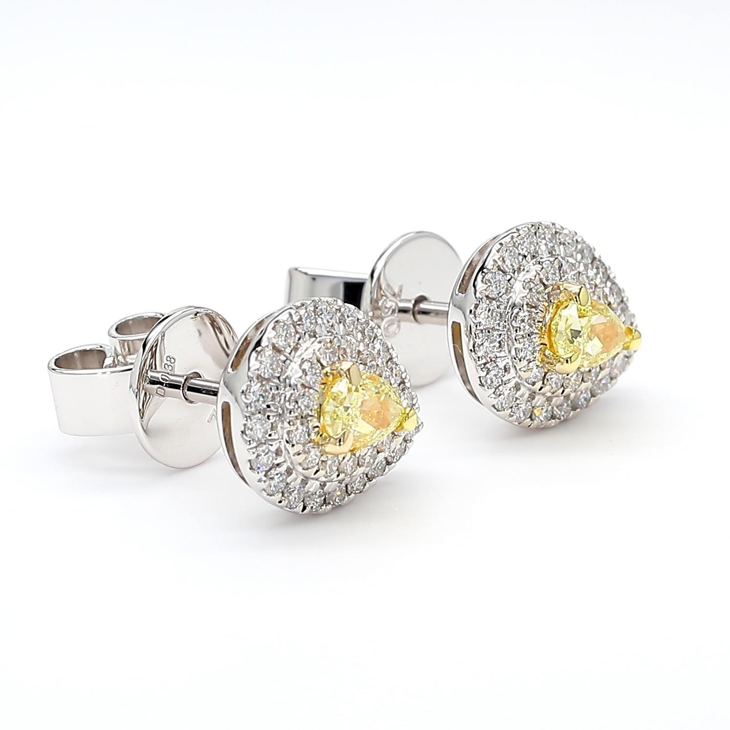 Natural Yellow Pear Diamond 0.74 Carat TW Gold Drop Earrings