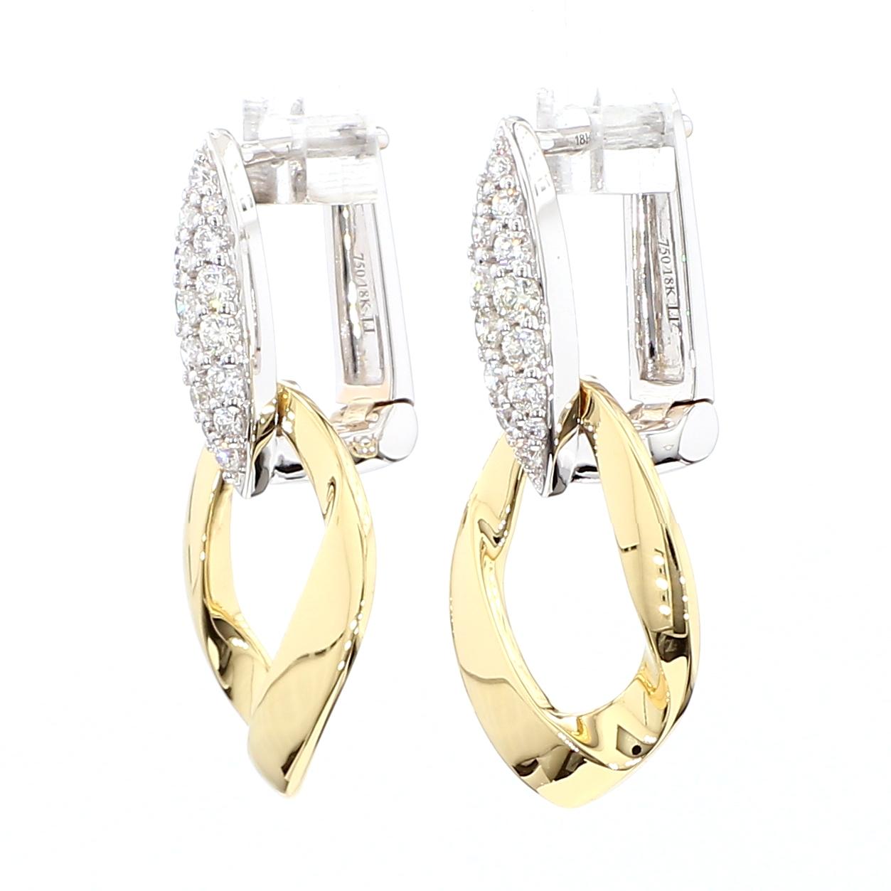 Natural White Round Diamond 0.37 Carat TW Gold Dangle Earrings