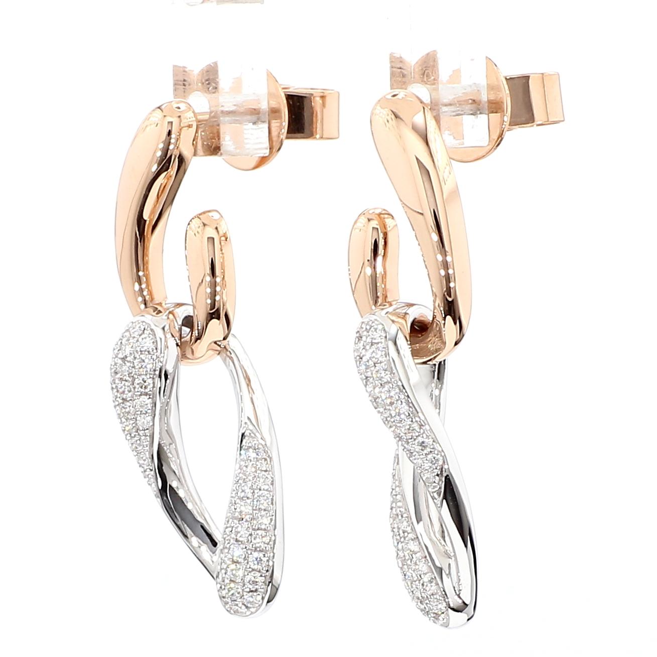 Natural White Round Diamond 0.33 Carat TW Rose Gold Dangle Earrings