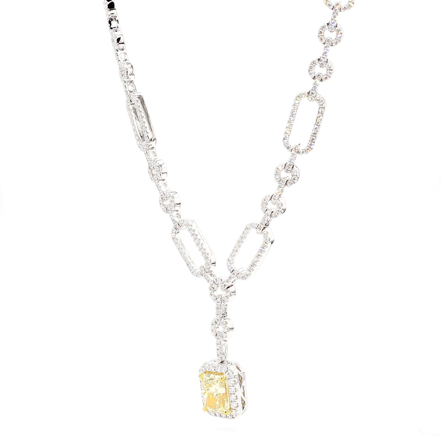 GIA Certified Natural Yellow Radiant Diamond 7.91 Carat TW Gold Drop Necklace