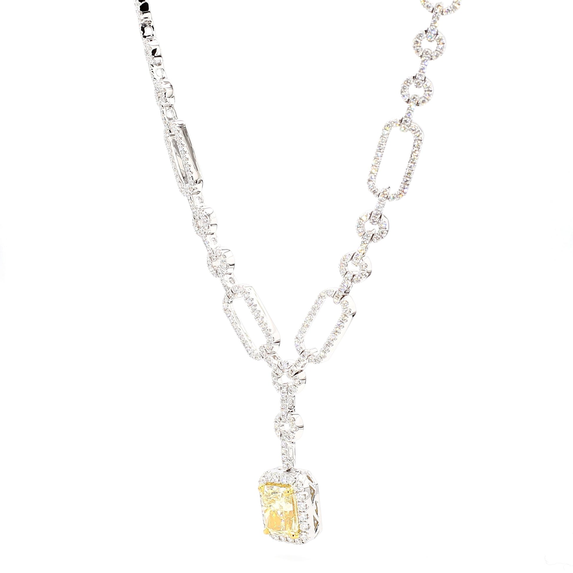 GIA Certified Natural Yellow Radiant Diamond 7.91 Carat TW Gold Drop Necklace