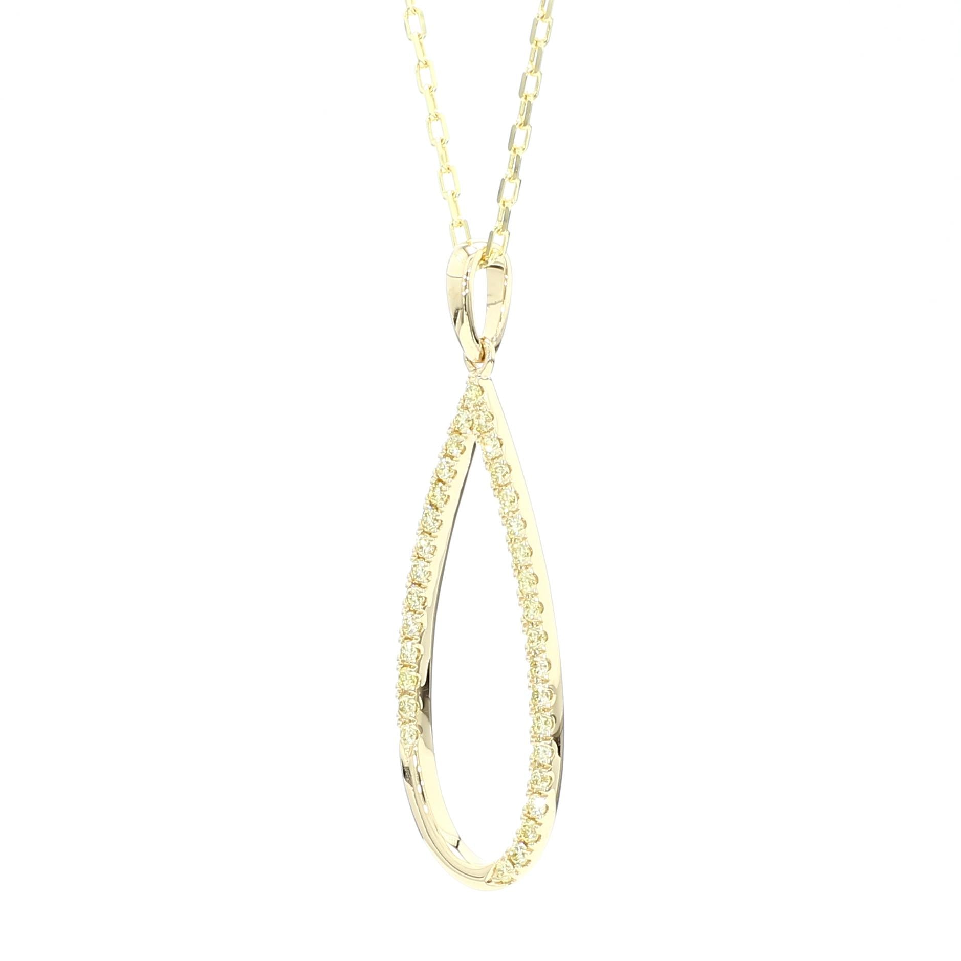 Natural Yellow Round Diamond .28 Carat TW Gold Drop Pendant