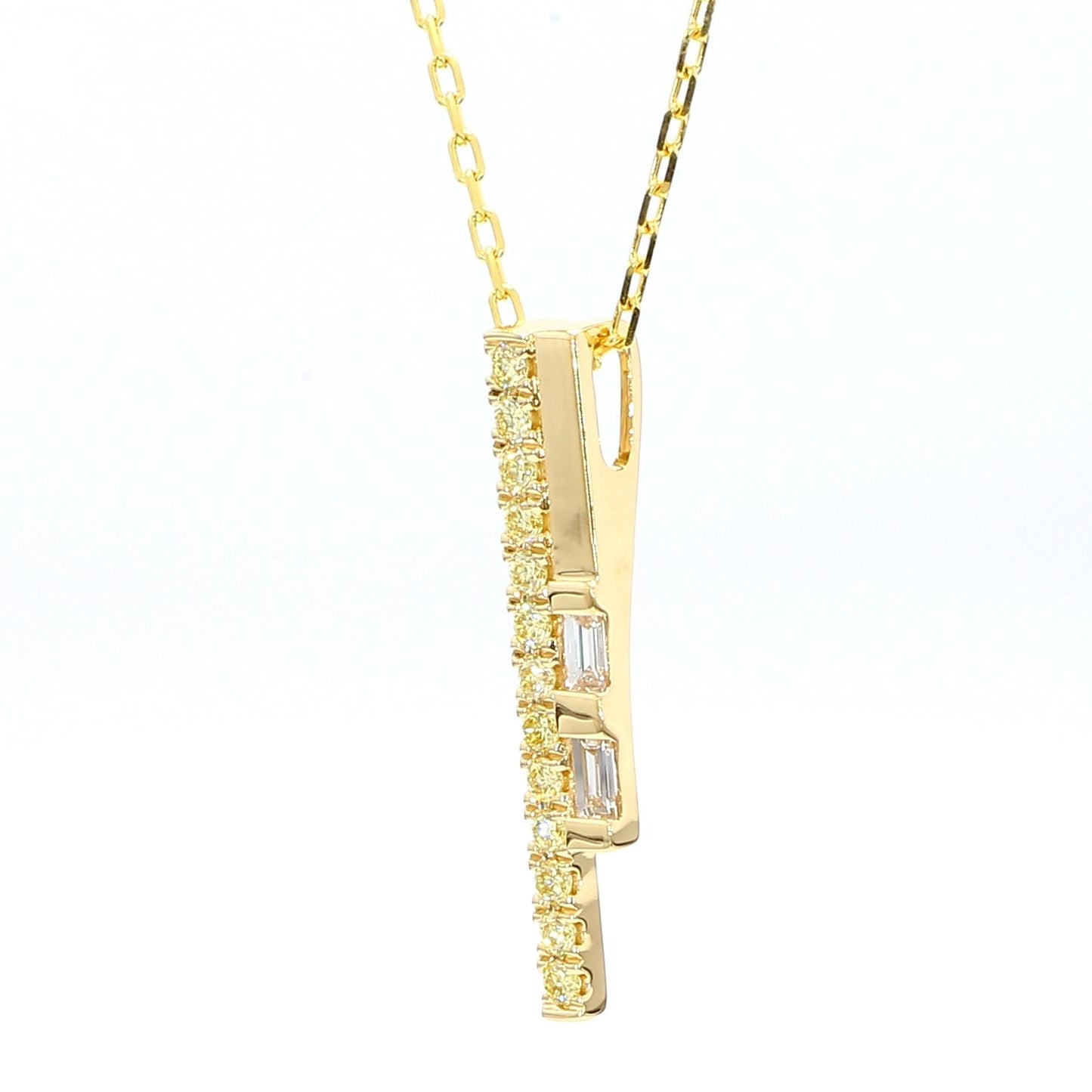 Natural White Baguette Diamond 0.37 Carat TW Yellow Gold Drop Pendant