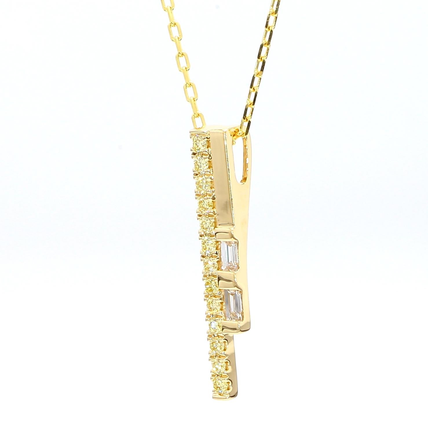 Natural White Baguette Diamond 0.37 Carat TW Yellow Gold Drop Pendant