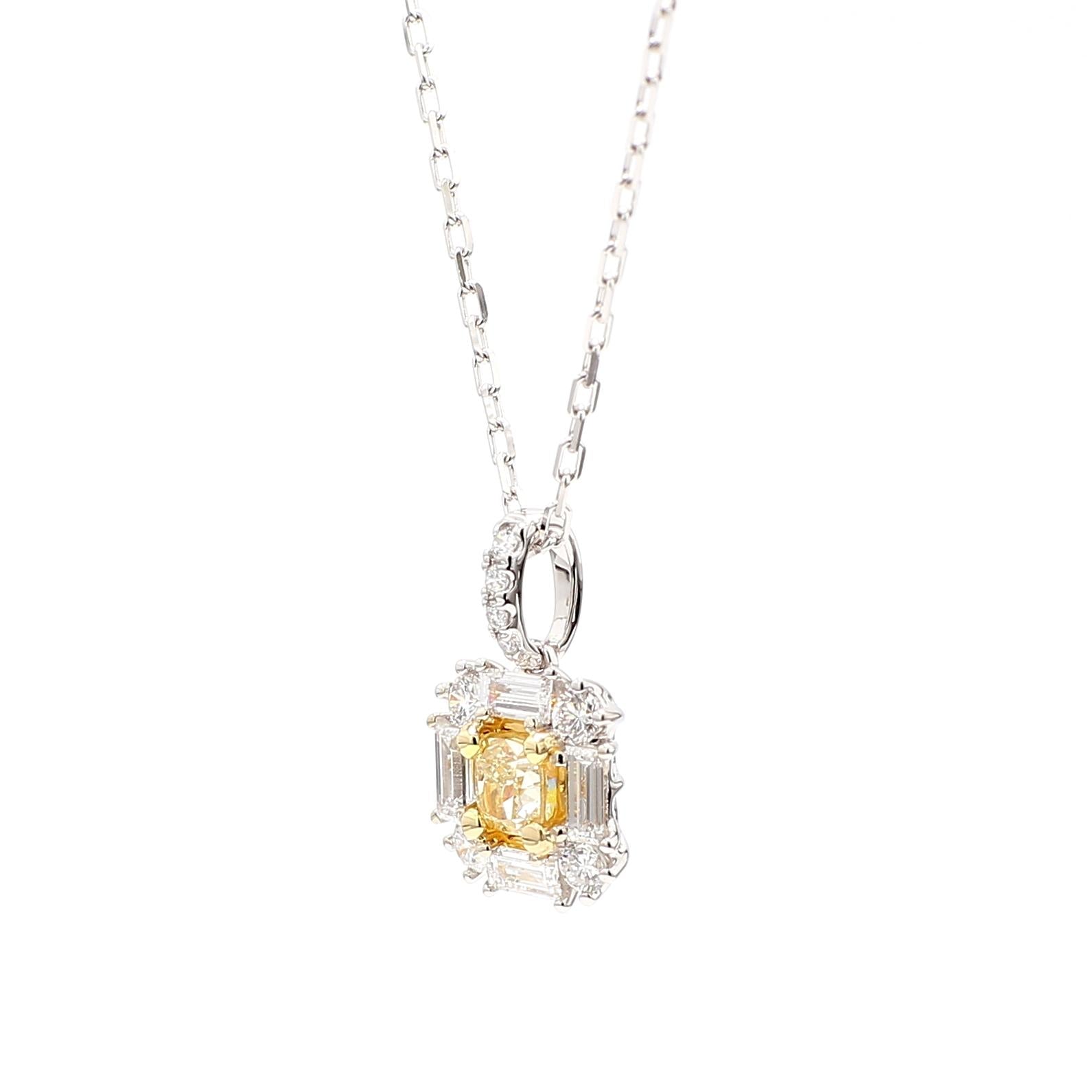 Natural Yellow Cushion Diamond 0.86 Carat TW Gold Drop Pendant