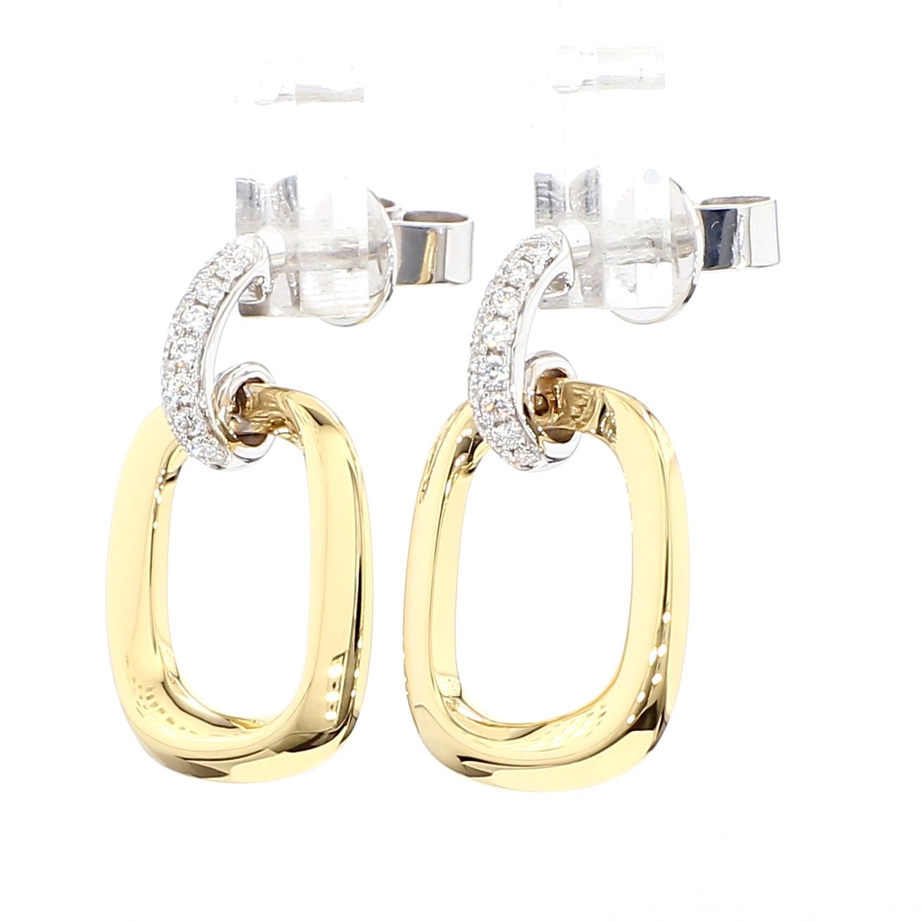 Natural White Round Diamond 0.21 Carat TW Yellow Gold Drop Earrings