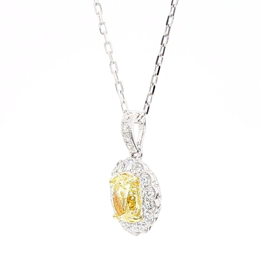 GIA Certified Natural Yellow Oval Diamond 1.20 Carat TW Gold Drop Pendant