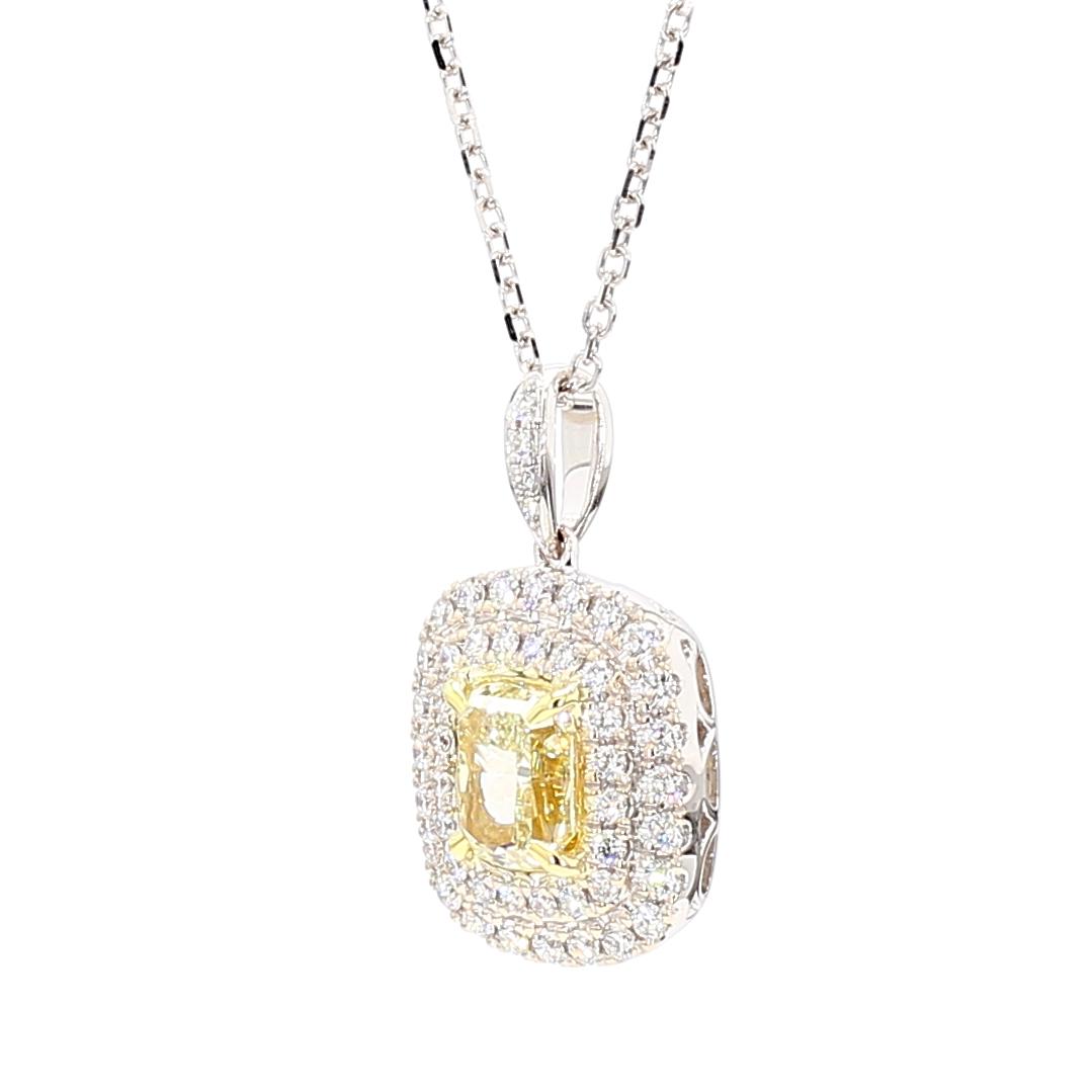 GIA Certified Natural Yellow Cushion Diamond 2.18 Carat TW Gold Drop Pendant