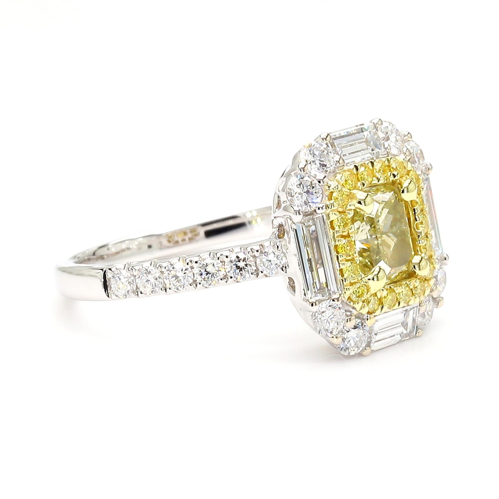 GIA Certified Fancy Yellow Cushion Diamond 1.81 Carat TW Gold Cocktail Ring