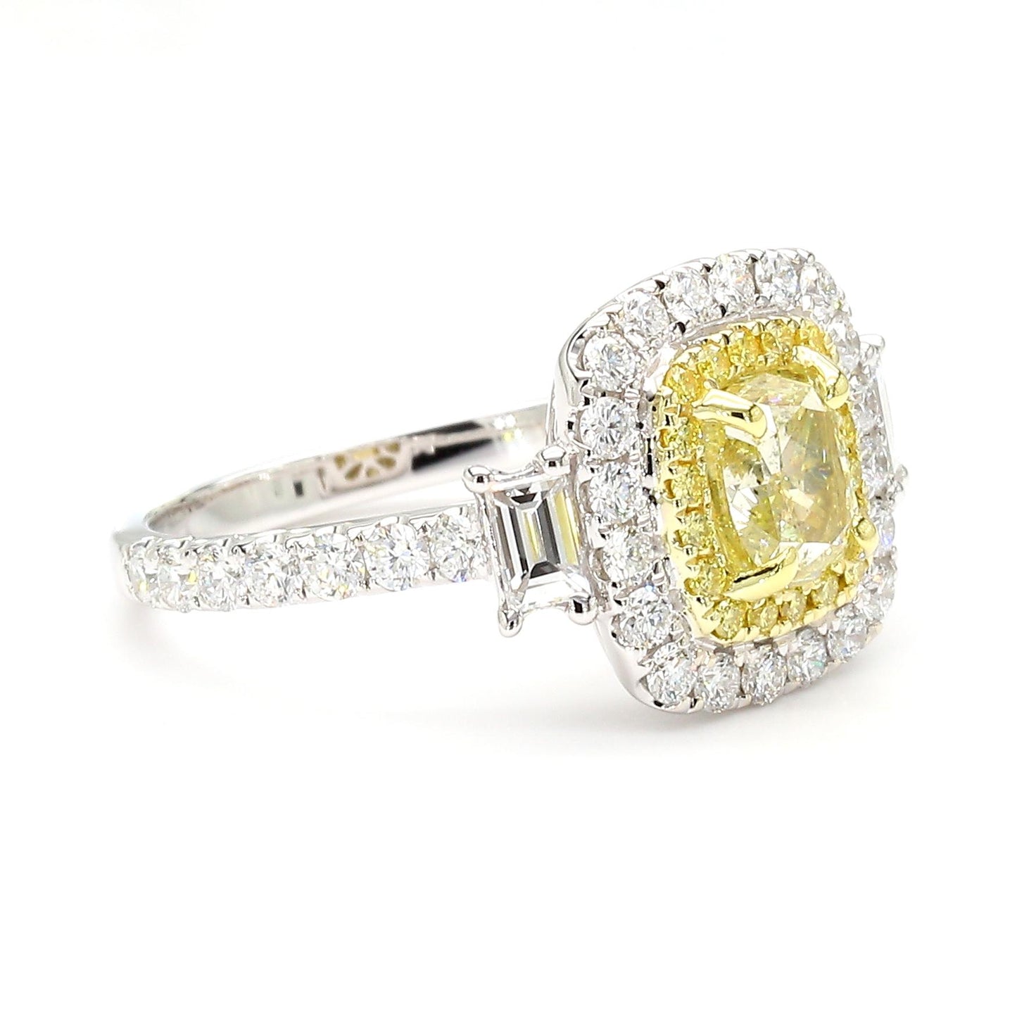 GIA Certified Fancy Light Yellow Cushion Diamond 2.01 Carat TW Cocktail Ring
