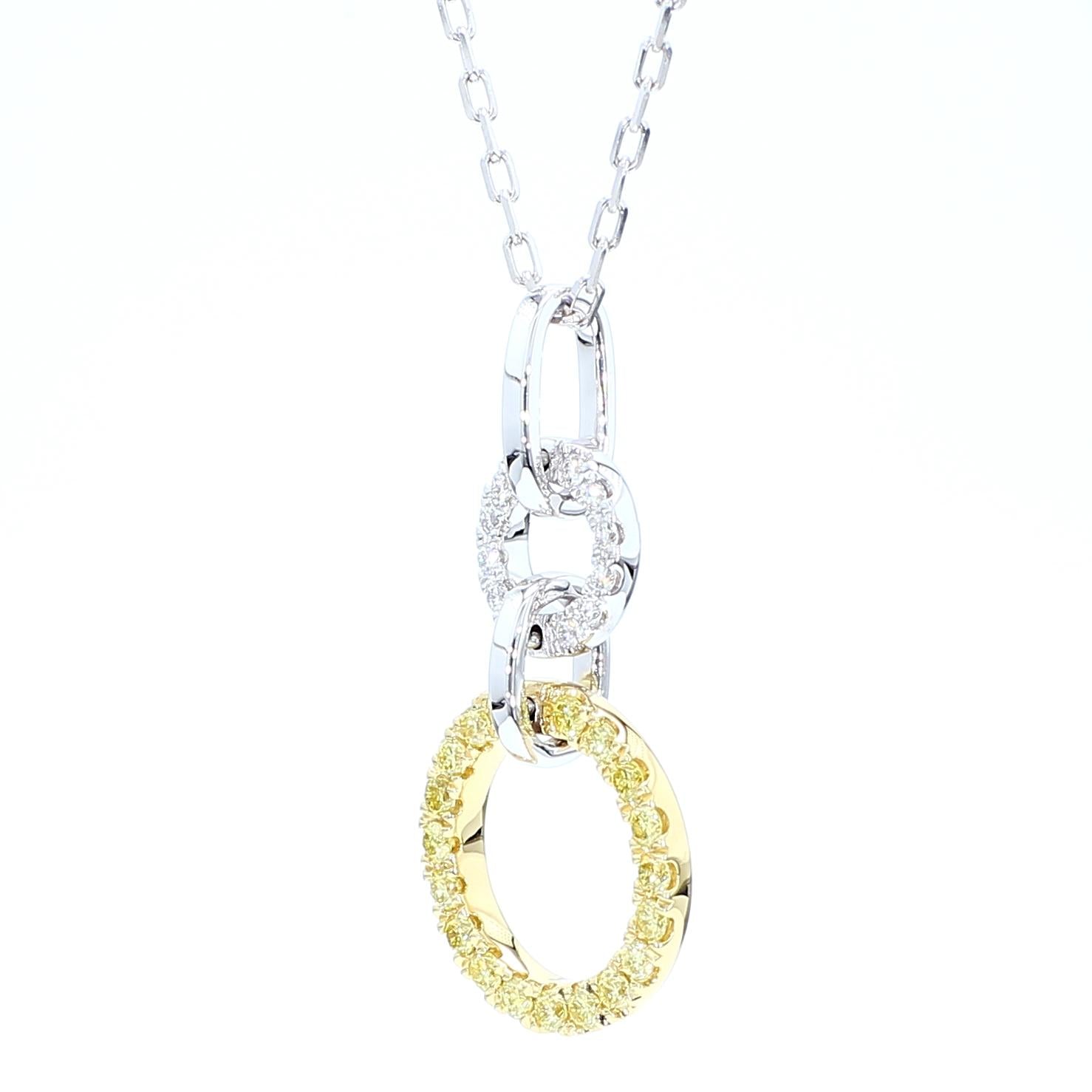 Natural Yellow Round Diamond .33 Carat TW Gold Drop Pendant