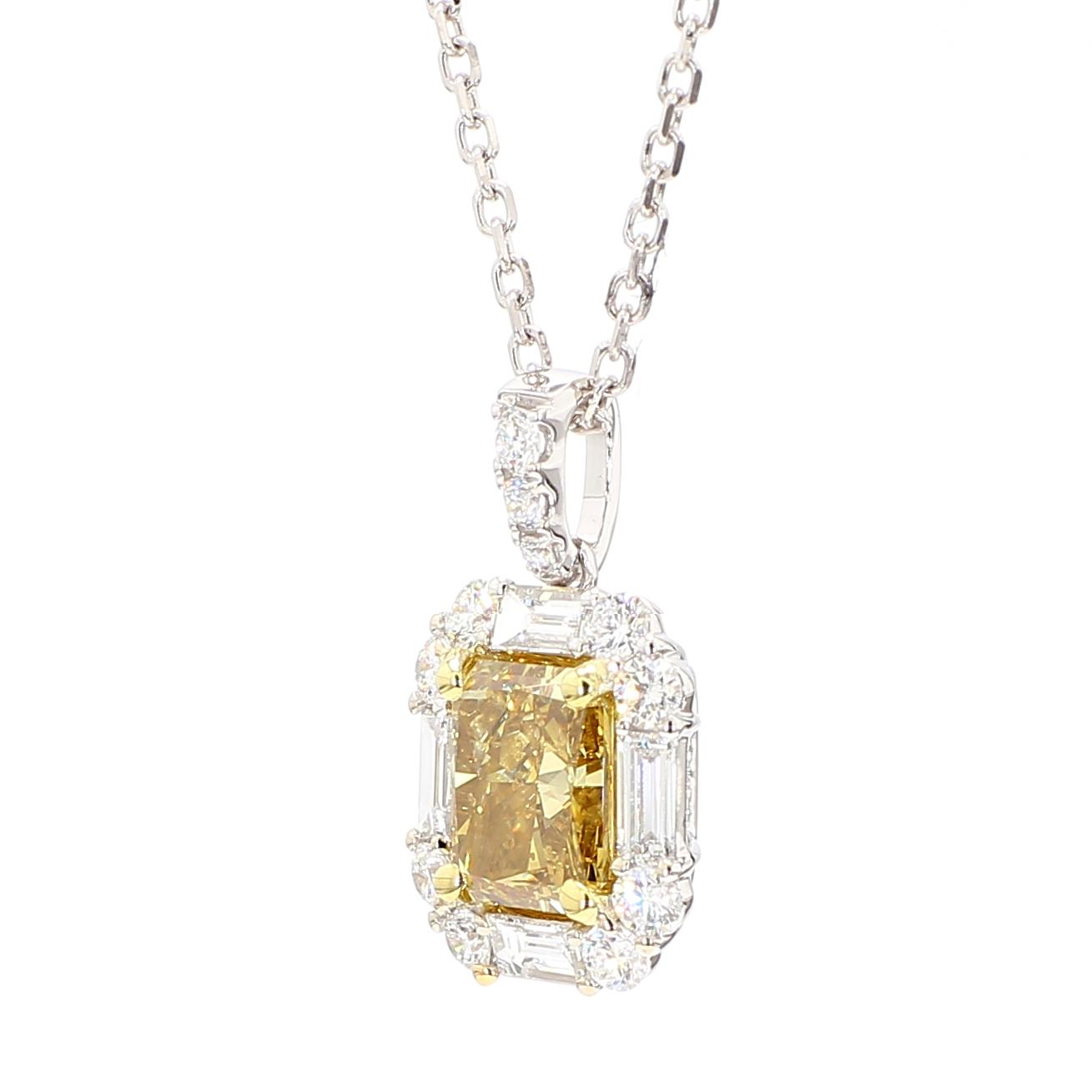 GIA Certified Fancy Deep Brownish Yellow Diamond 2.42 Carat TW Gold Pendant