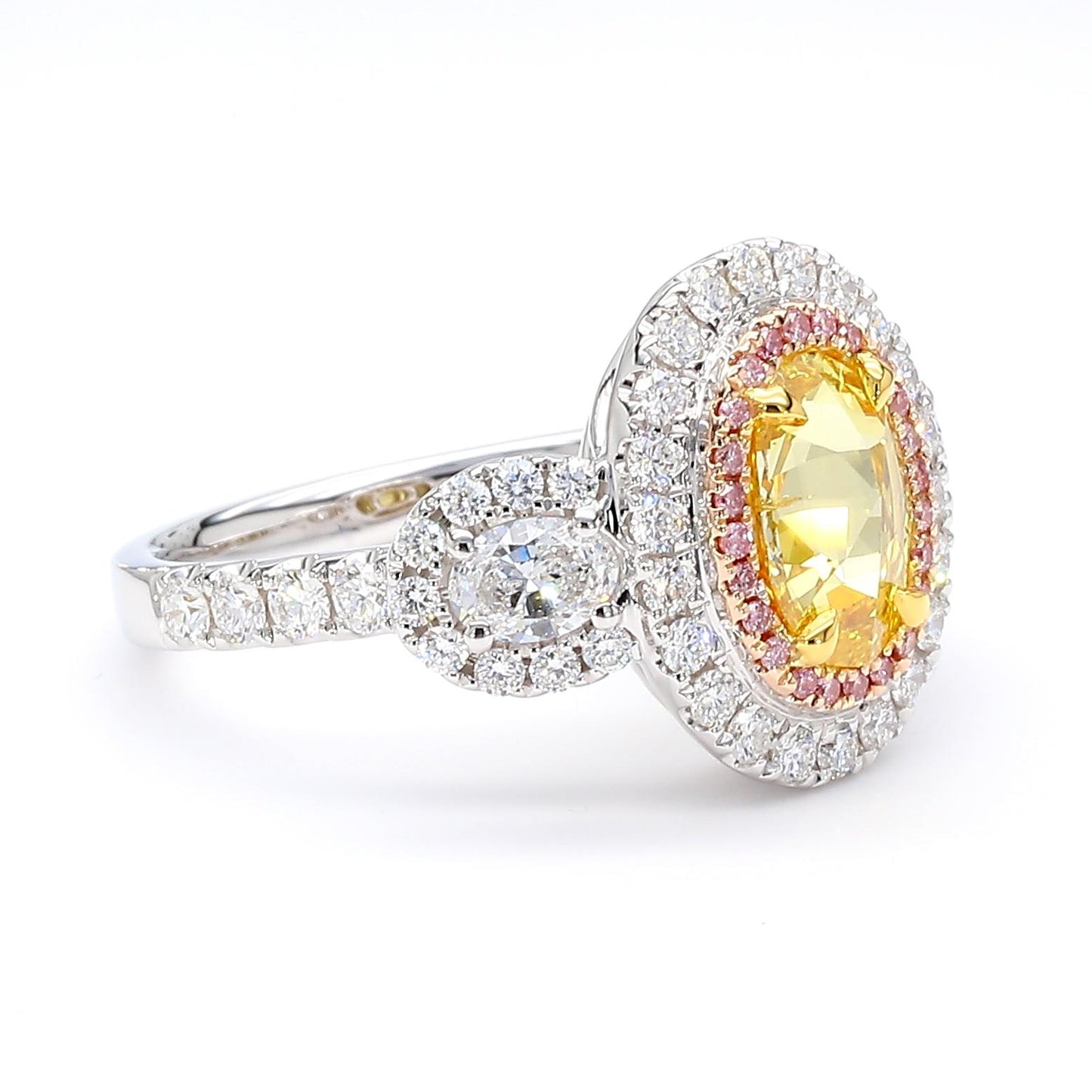 GIA Certified Fancy Vivid Yellow Oval Diamond 2.04 Carat TW Gold Cocktail Ring