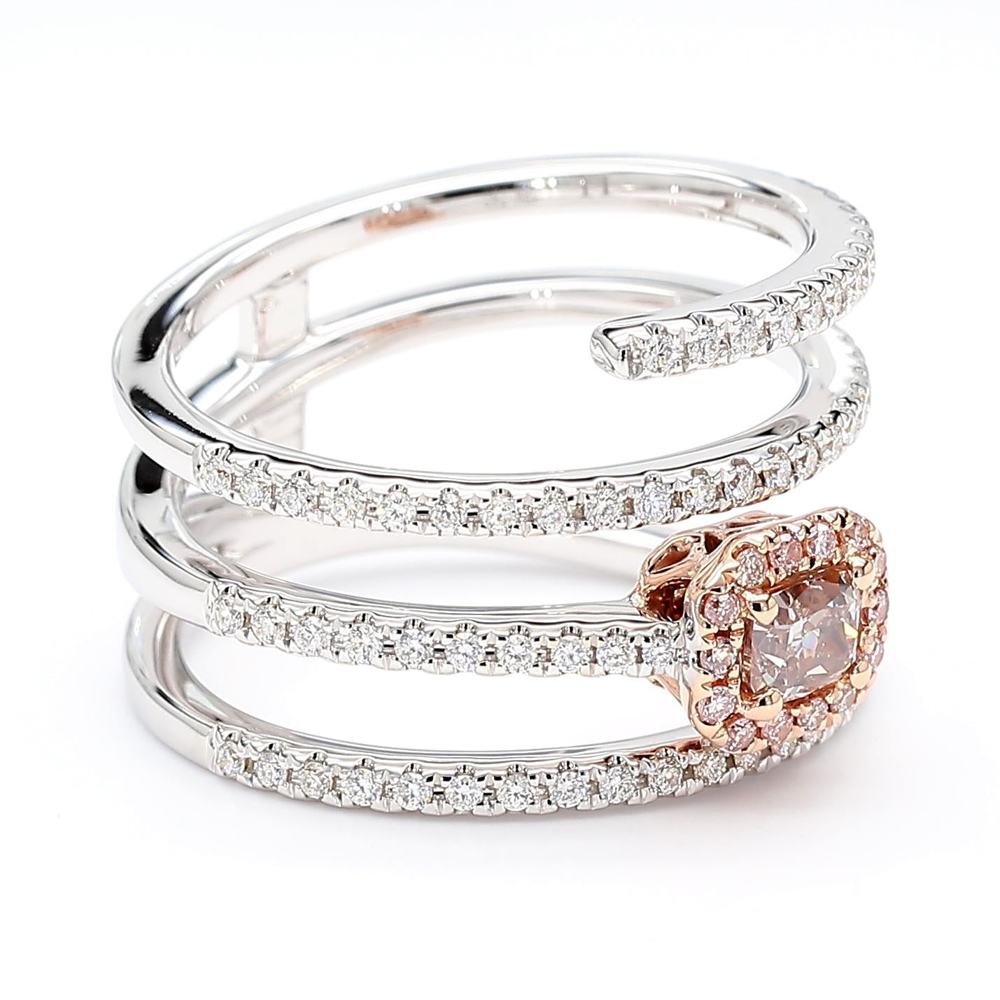 GIA Certified Fancy Pinkish Brown Cushion Diamond 1.20 Carat TW Cocktail Ring