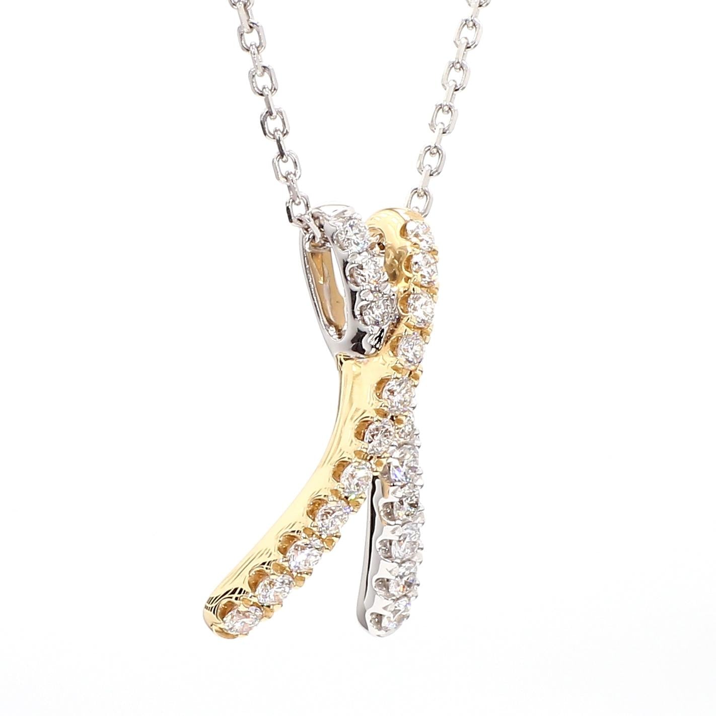 Natural White Round Diamond 0.56 Carat TW Yellow Gold Drop Pendant