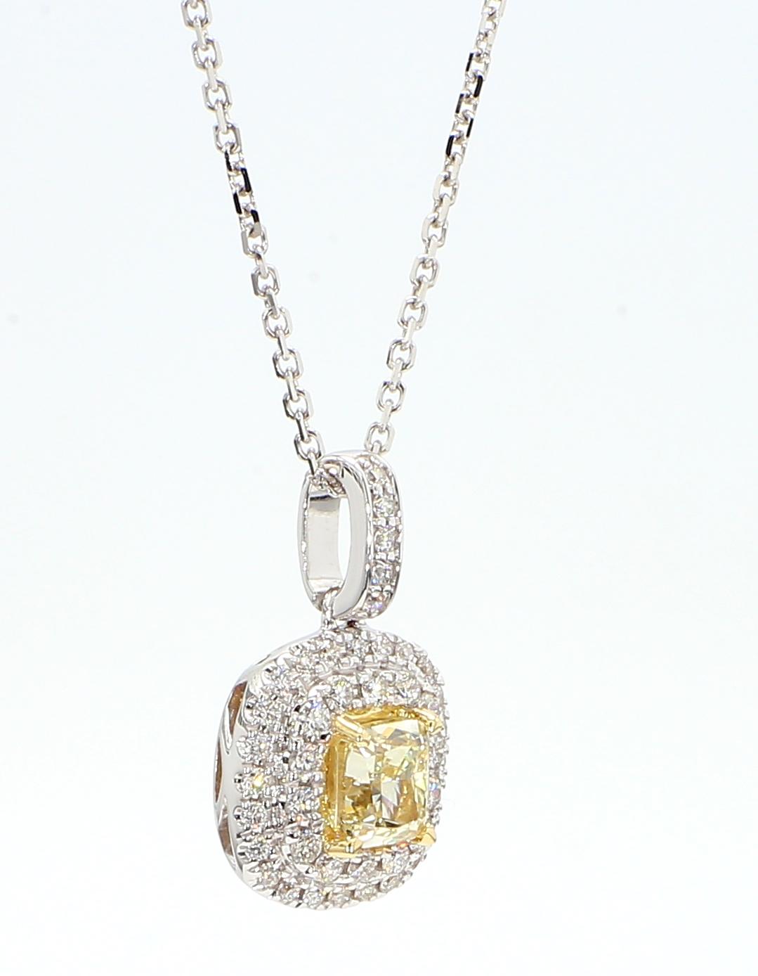 Natural Yellow Cushion Diamond 1.02 Carat TW Gold Drop Pendant