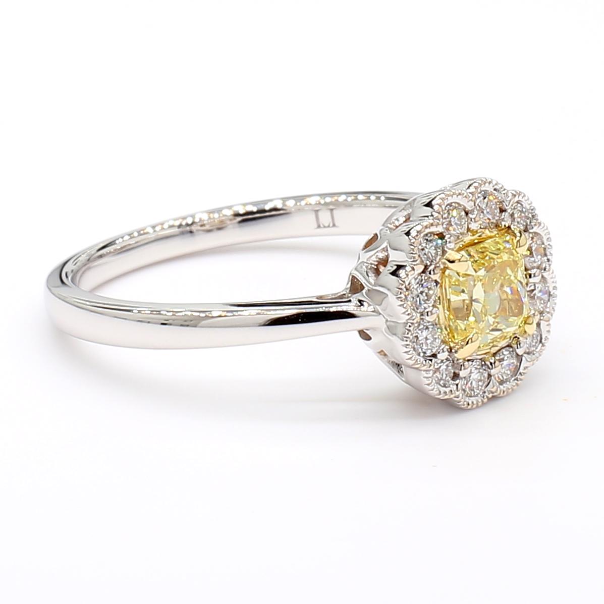 Natural Yellow Cushion Diamond 0.75 Carat TW Gold Cocktail Ring