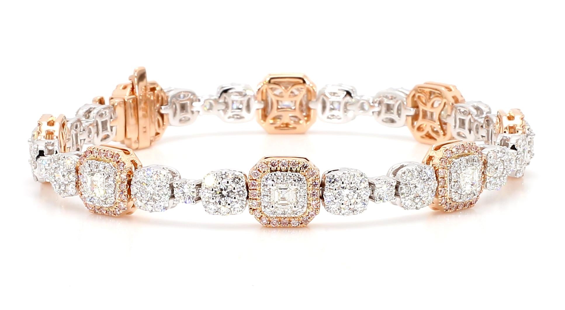 Natural White Emerald Diamond 6.04 Carat TW Gold Tennis Bracelet