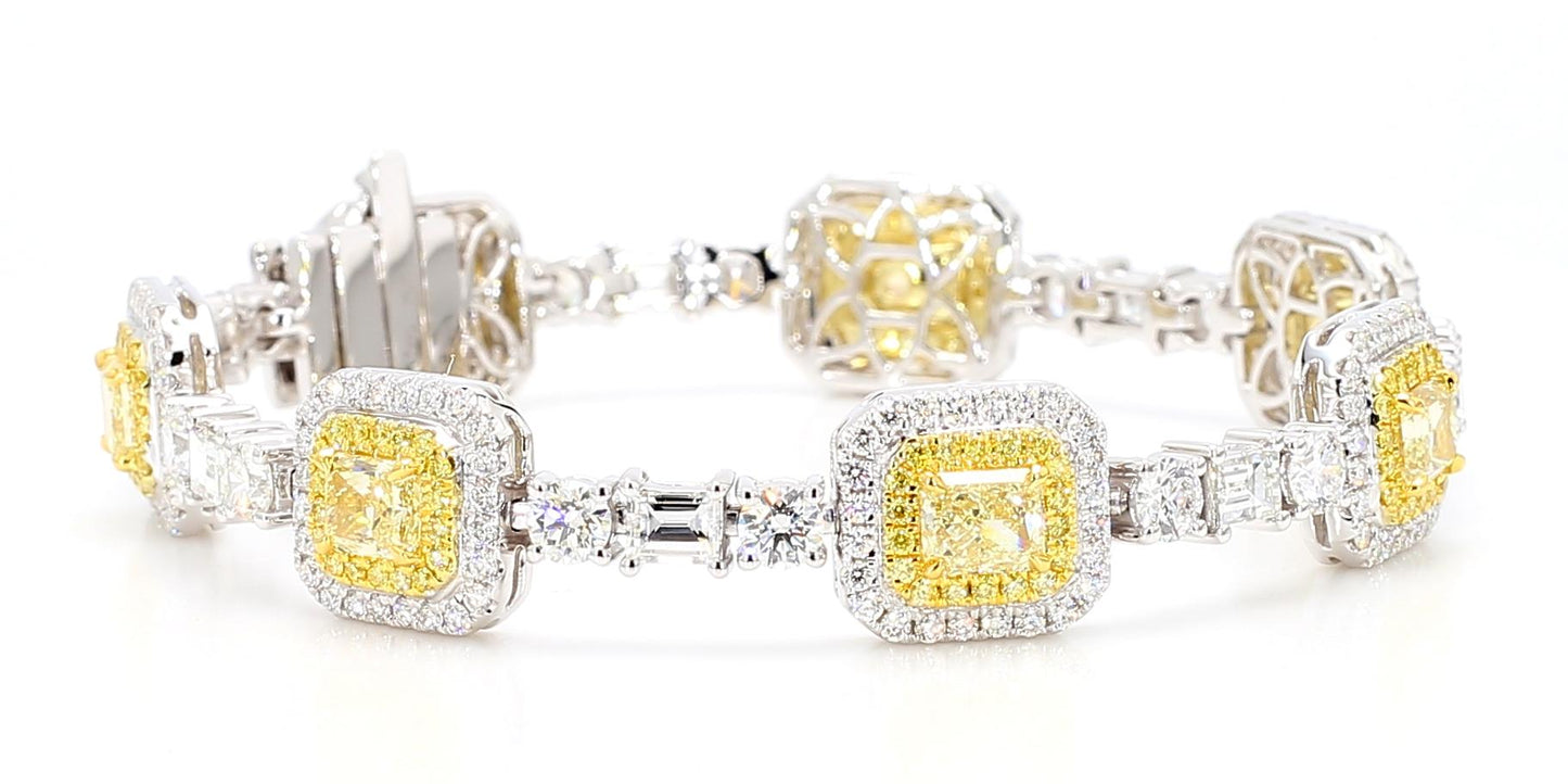 GIA Certified Natural Light Yellow Radiant Diamond 11.21 Carat TW Gold Bracelet