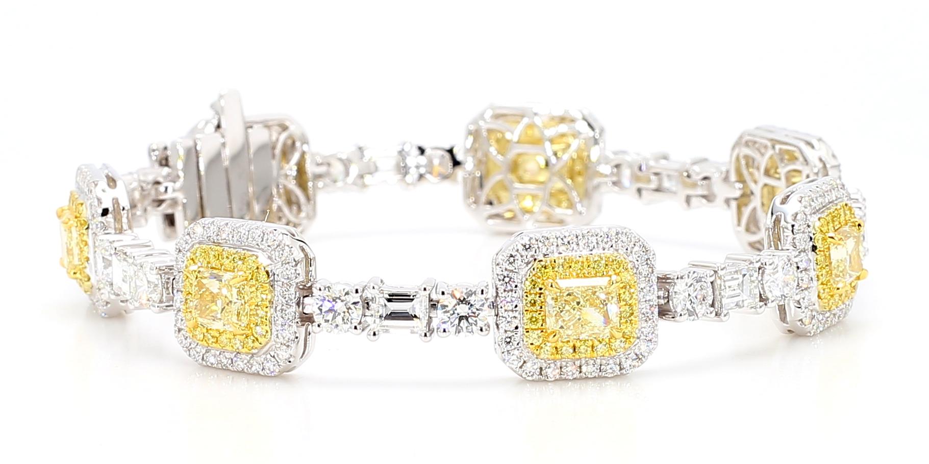 GIA Certified Natural Light Yellow Radiant Diamond 11.21 Carat TW Gold Bracelet