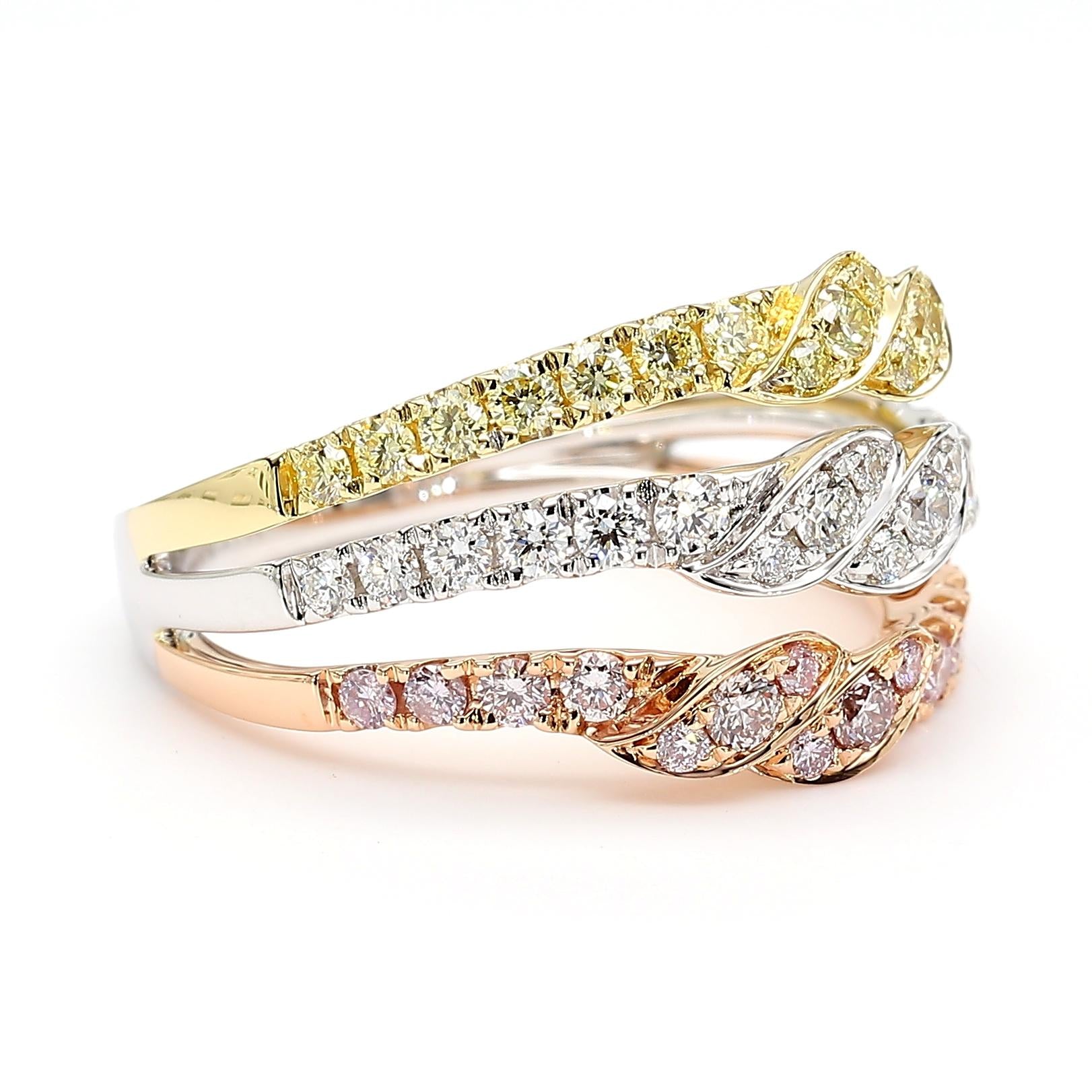 Natural Pink Round Diamond 0.95 Carat TW Gold Cocktail Ring