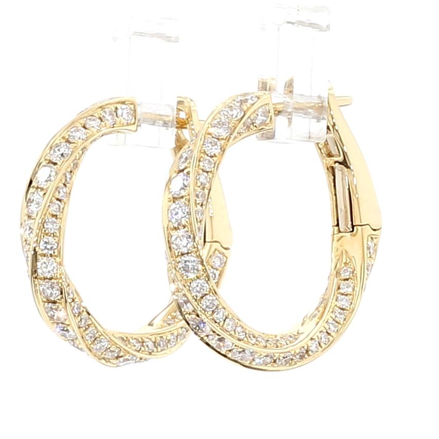 Natural White Round Diamond 2.01 Carat TW Gold Earrings